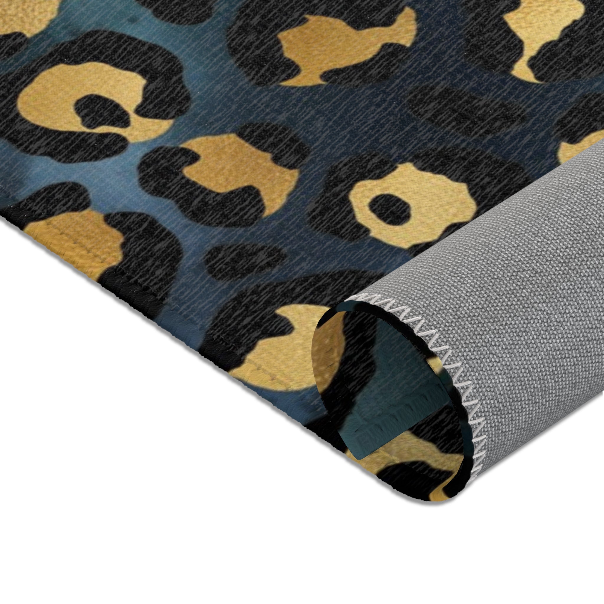 Large Area Rug | Teal Navy Blue Black, Beige Leopard Animal Print