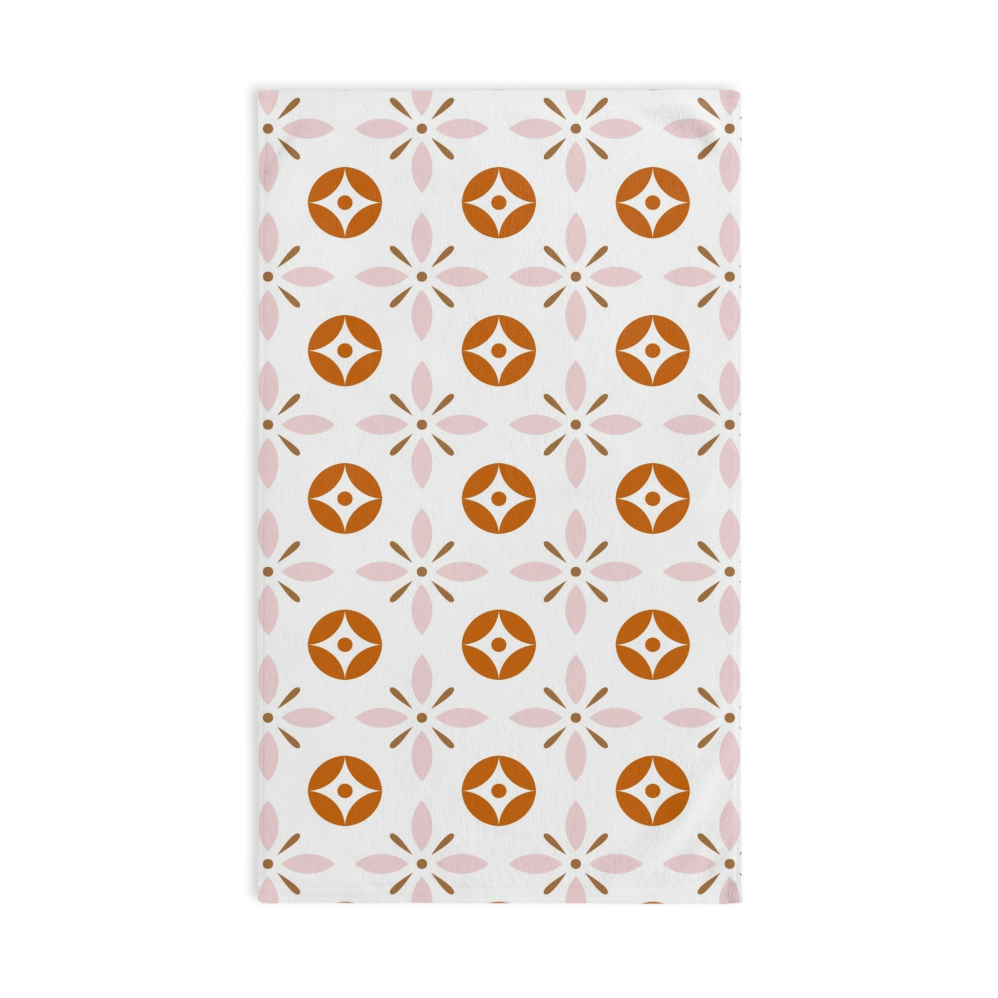 Retro Kitchen, Bath Hand Towel | Vintage Art Deco, Nouveau Pink, Orange White