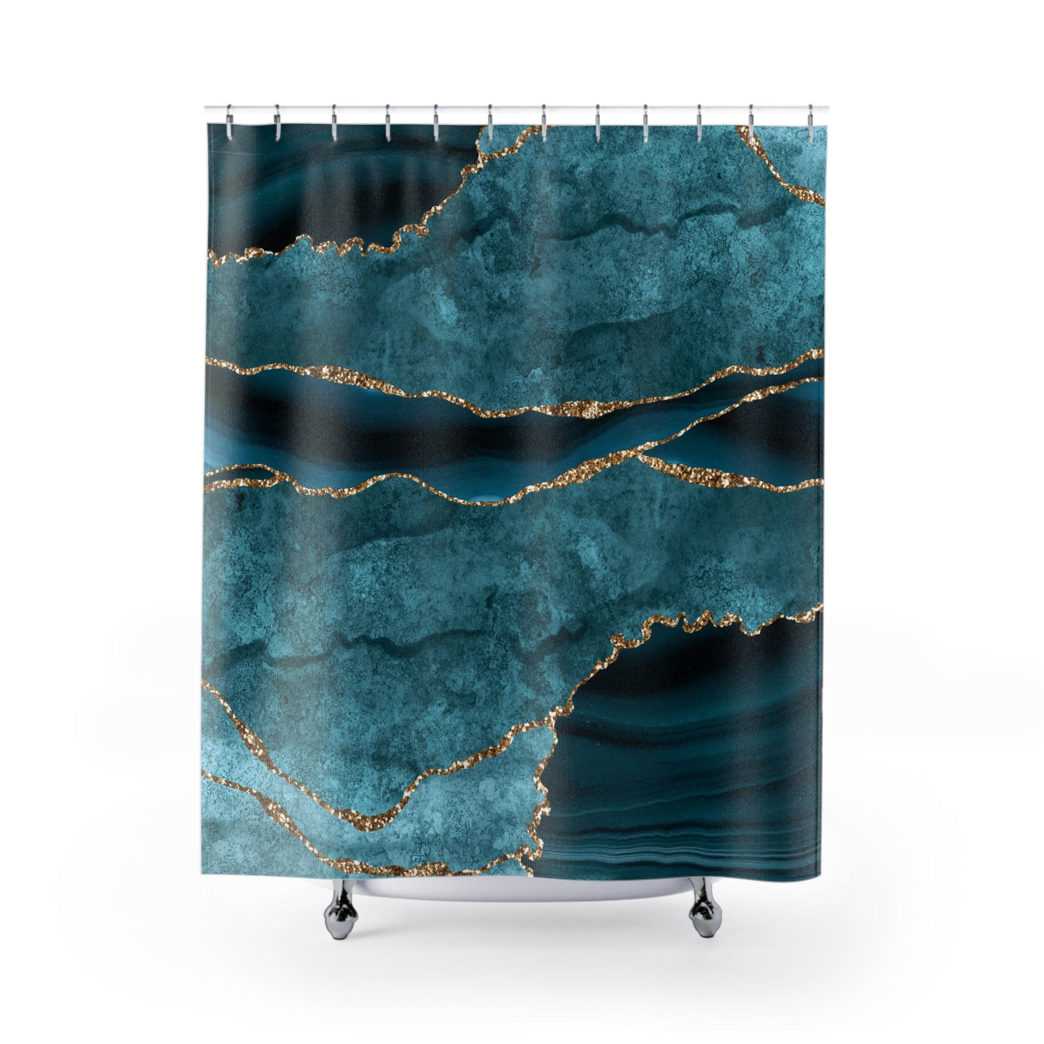 Retro Shower Curtain | Blue Marble Print