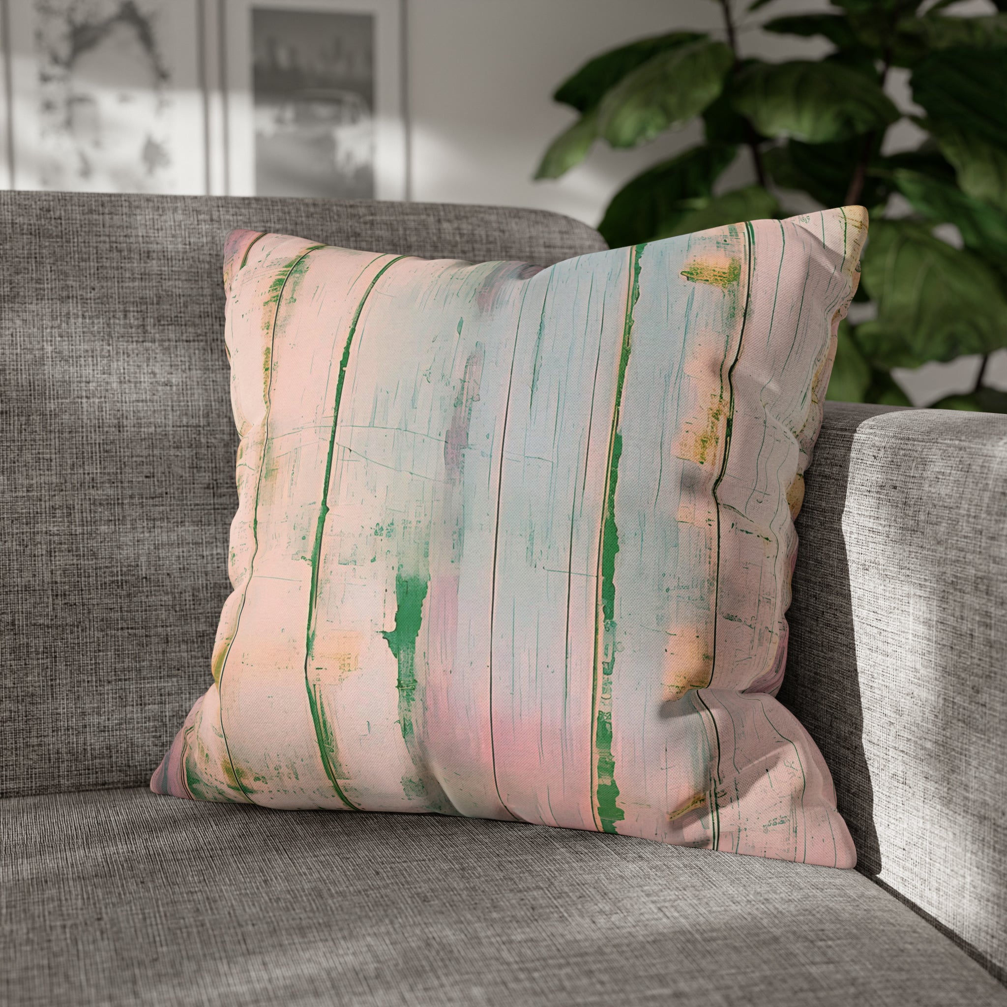 Retro Throw Pillow Cover | Blush Pink, Blue Wooden