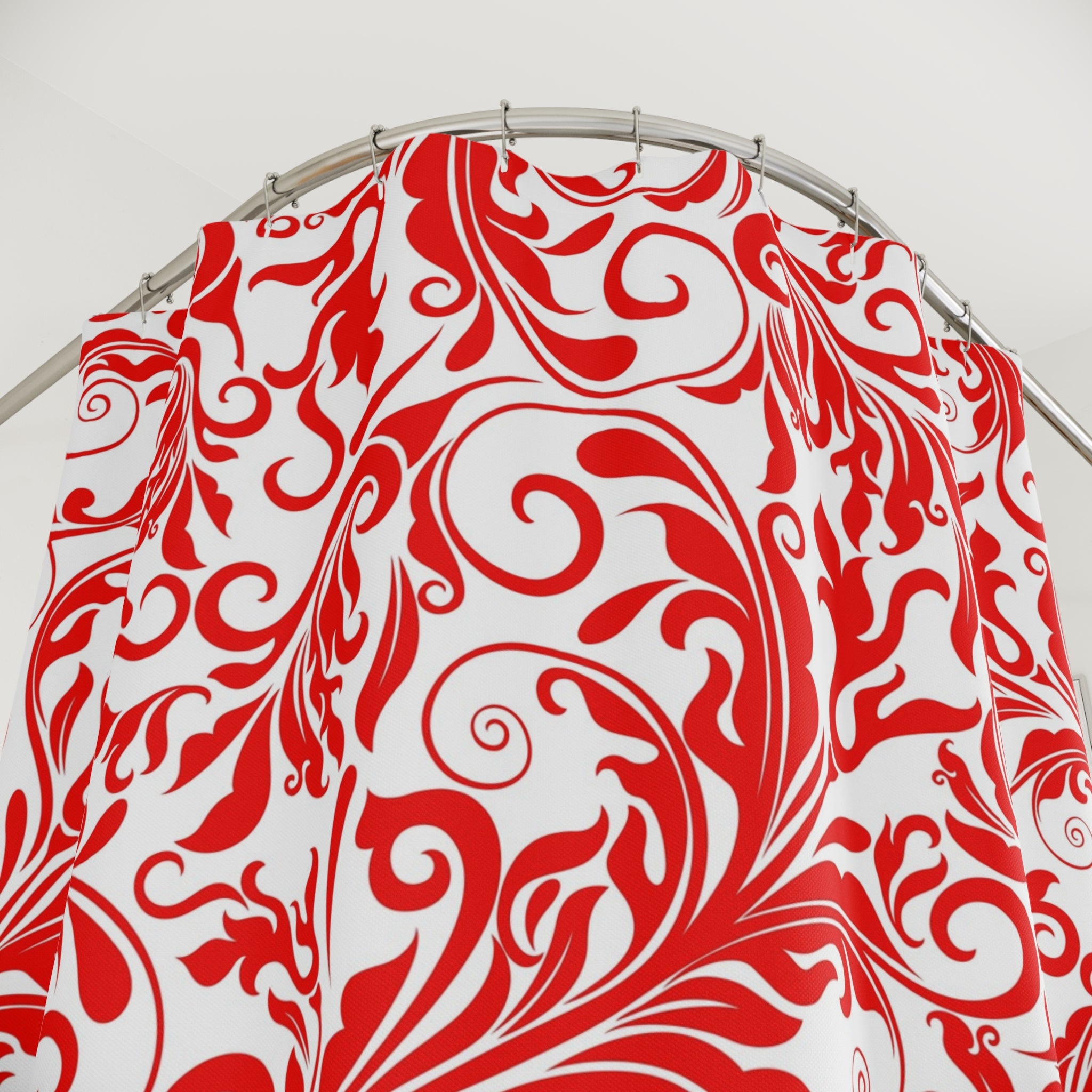 Art Nouveau Shower Curtain | Red White Fabric Curtain
