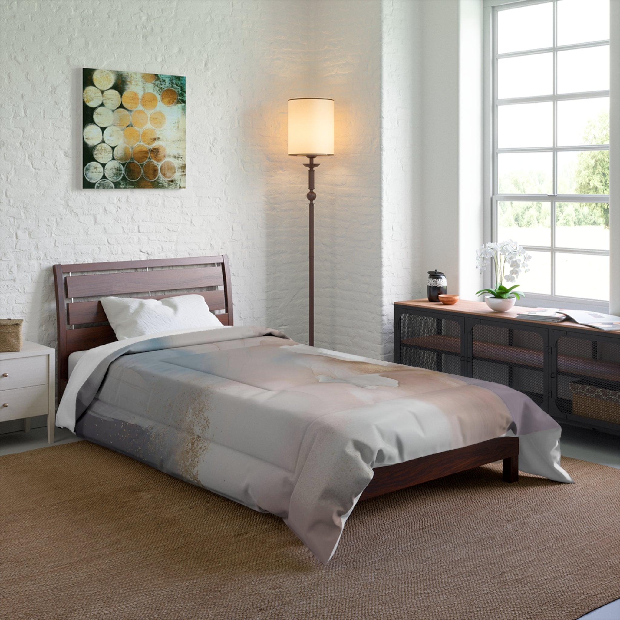 Abstract Ombre Comforter | Grey, Beige, Blue Lavender