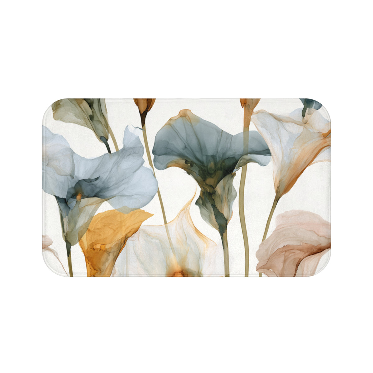 a vibrant and colorful abstract floral pattern, with various shades of blue, green, and orange flowers arranged in a visually appealing manner.