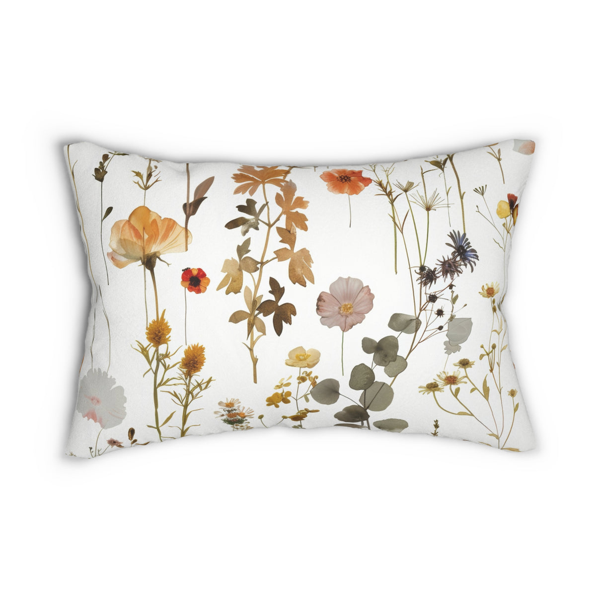 Boho Lumbar Pillow | Rust Ochre Sage Meadow Floral