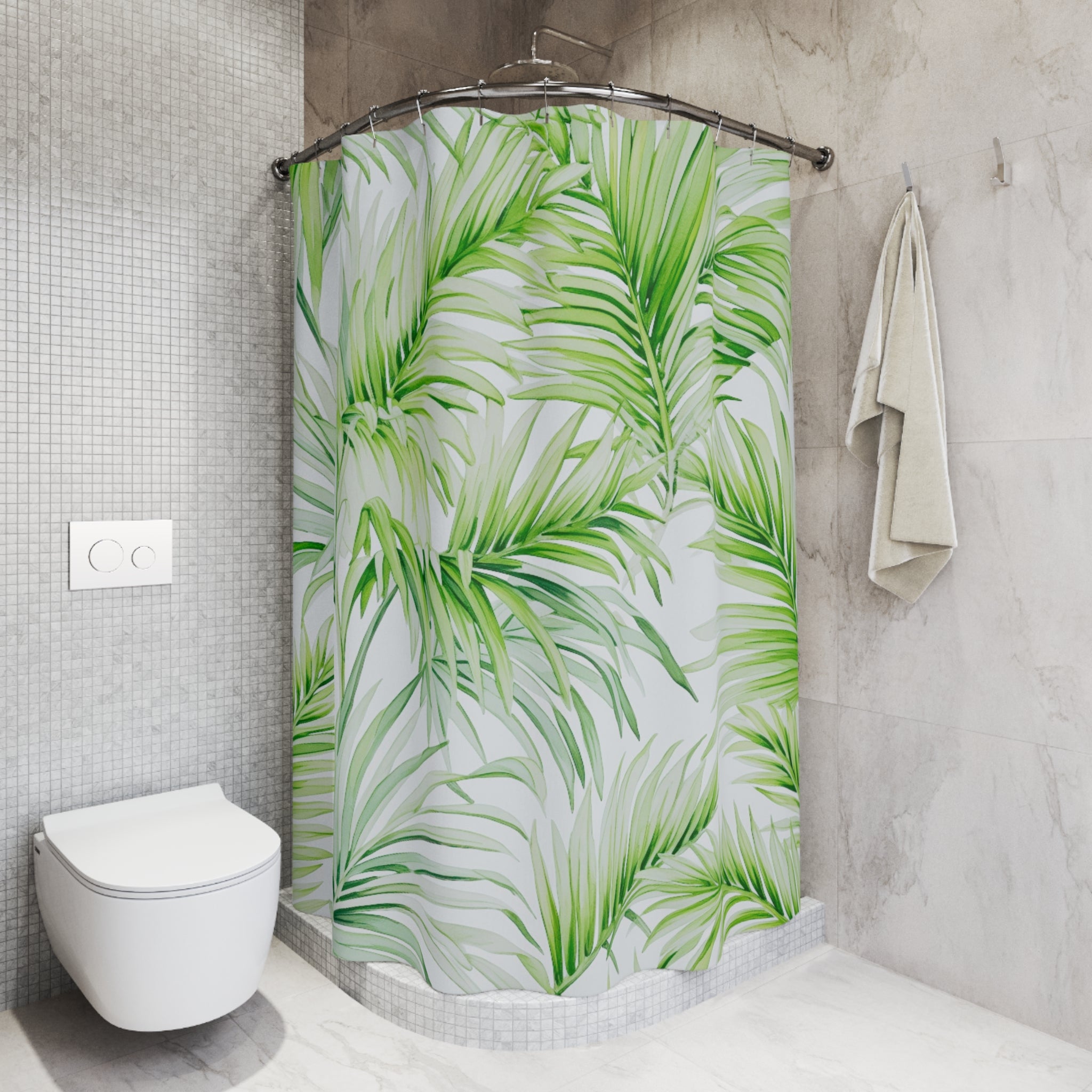 Jungle Floral Shower Curtain | Sage Green, Palm Leaves