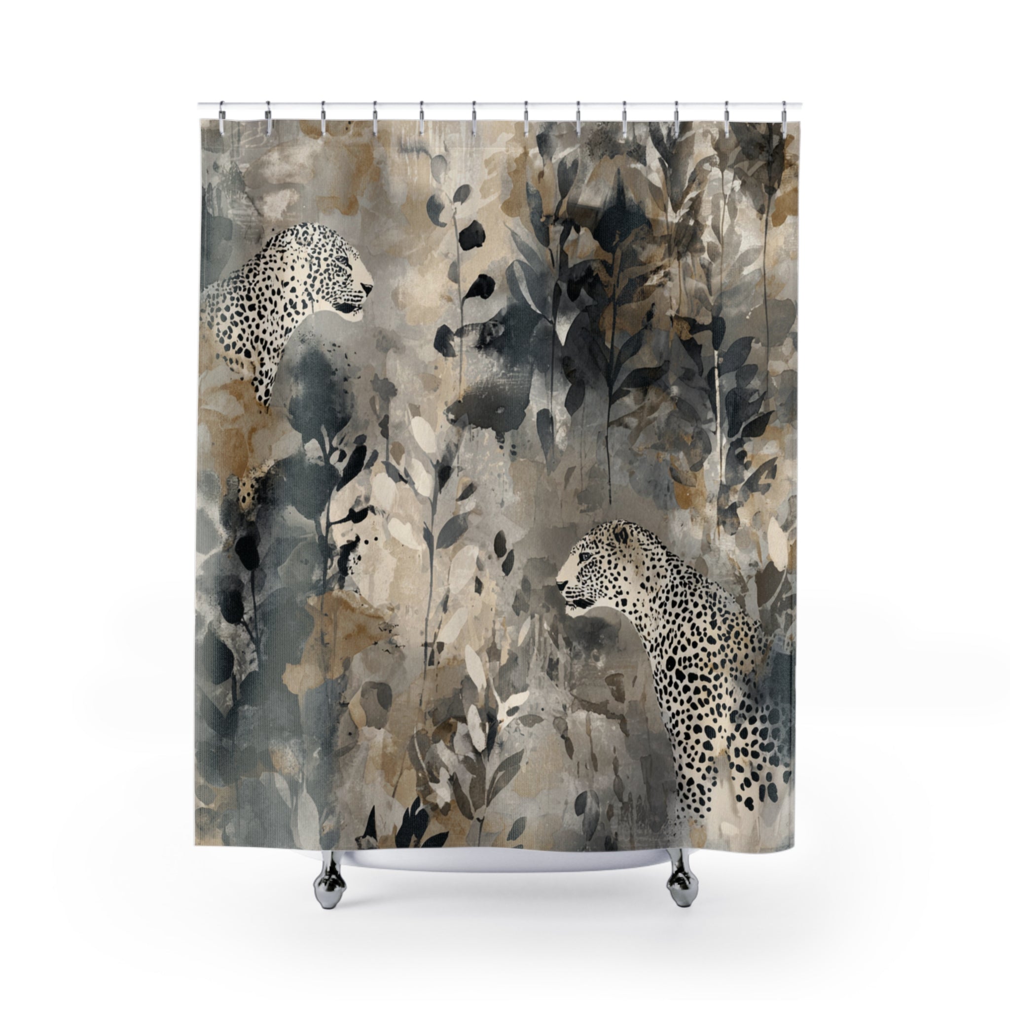 Jungle Shower Curtain | Neutral Earthy Leopard