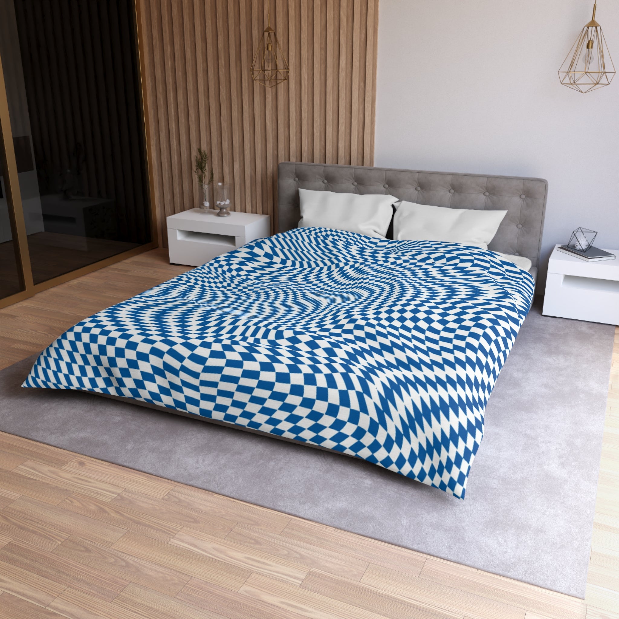 Retro Checkered Duvet Cover | Blue and white | Bedroom Decor
