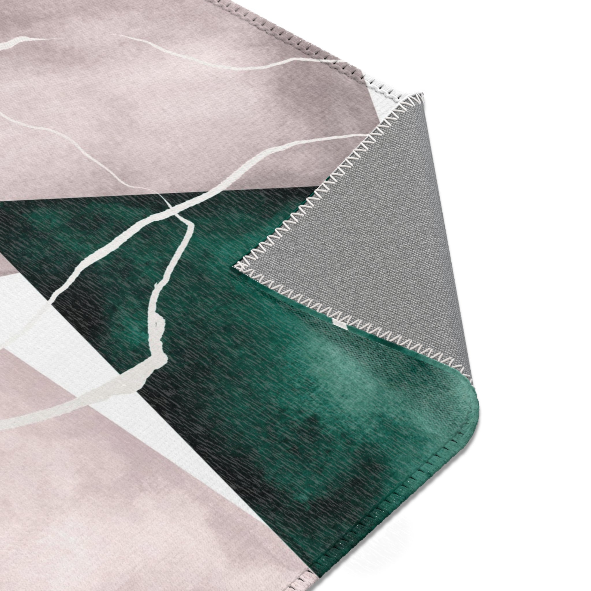 Abstract Area Rug | Geometric Watercolor, Green Blush White
