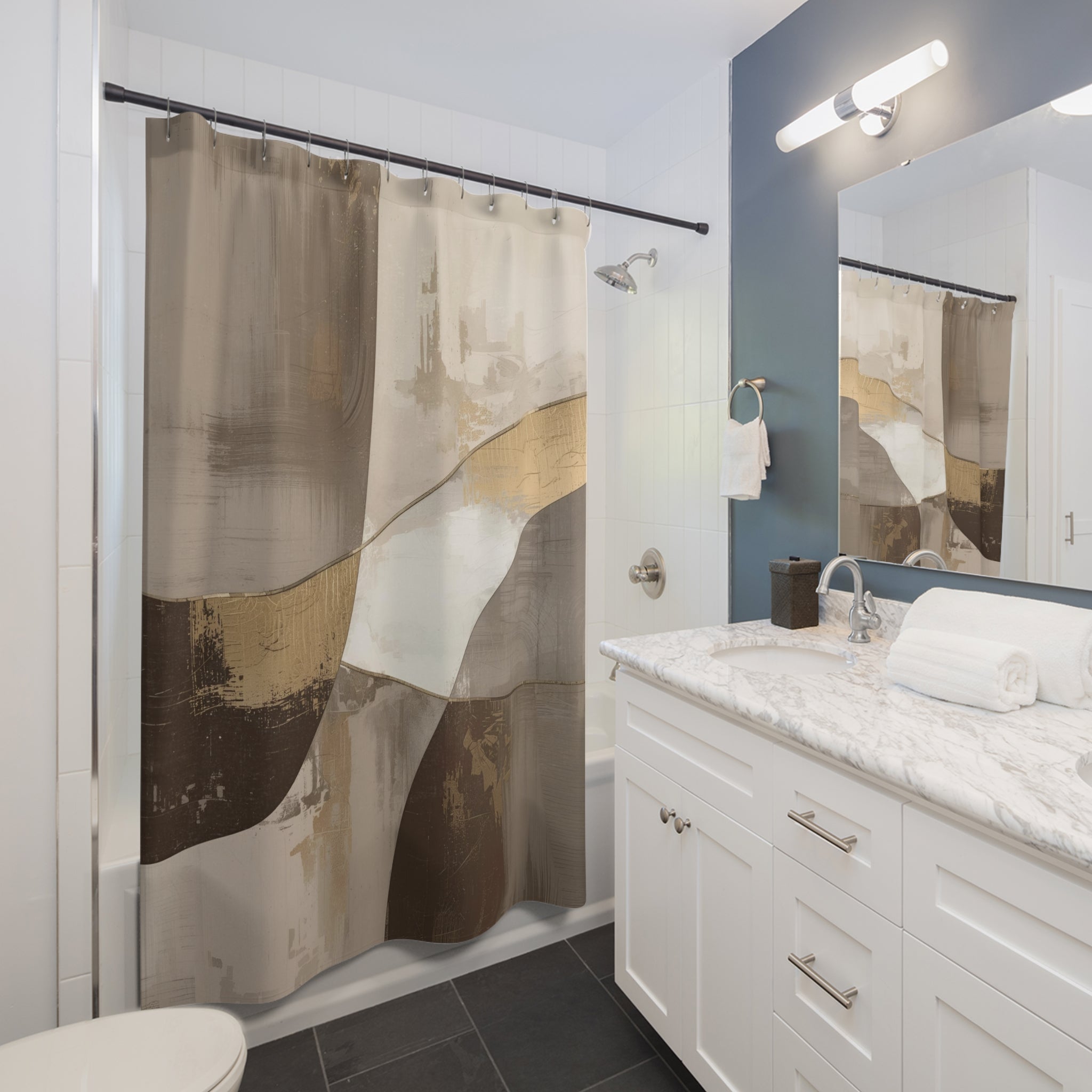 Boho Abstract Shower Curtain | Brown Taupe, Beige Watercolor