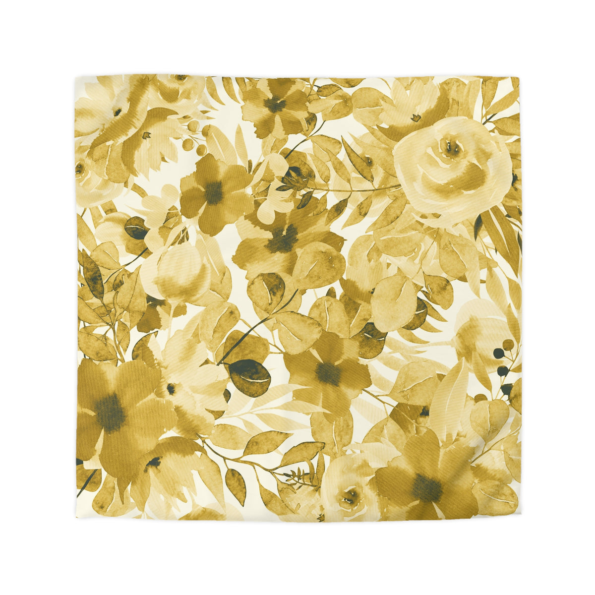 a square-shaped floral pattern with yellow flowers and green leaves.
