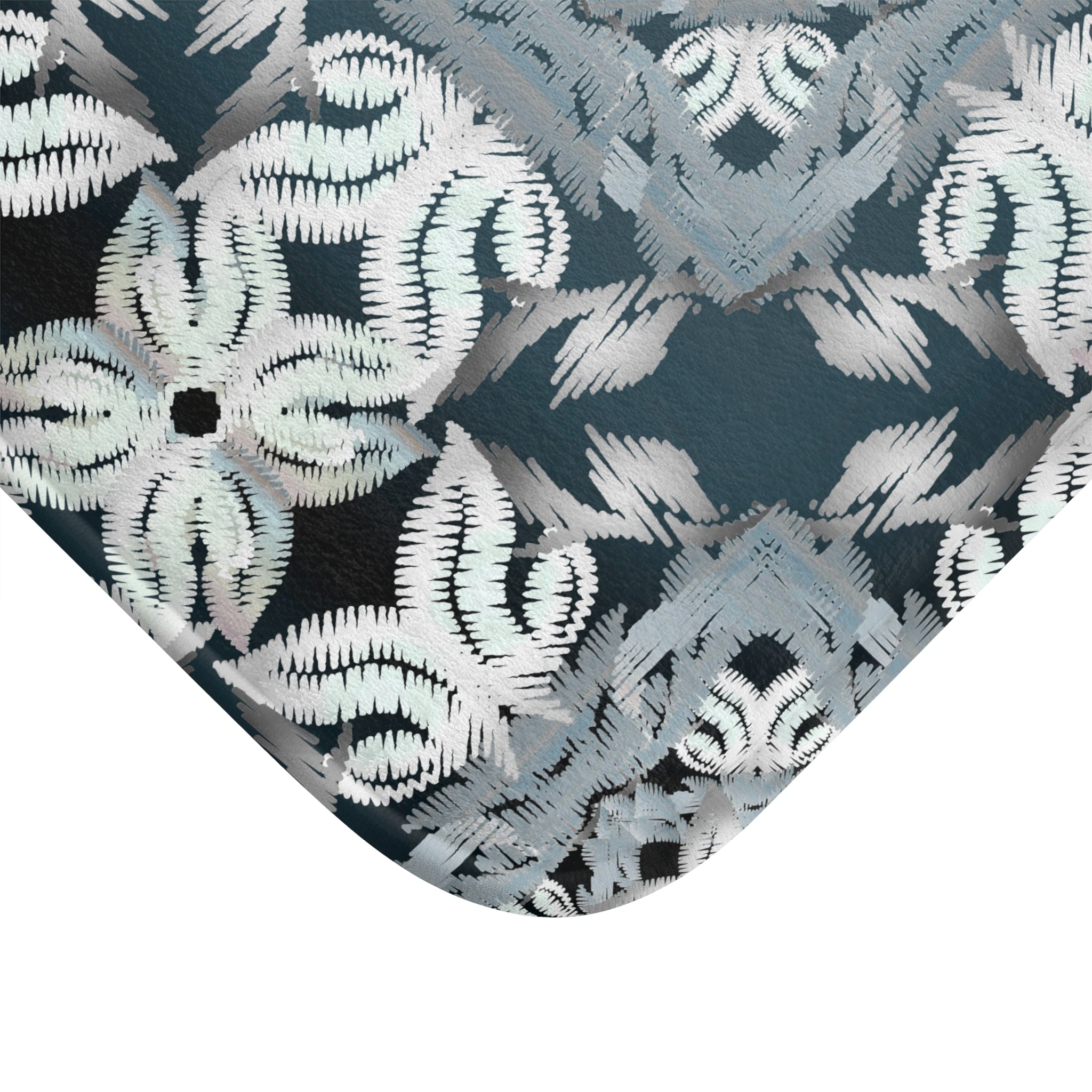 Geometric Moroccan Bath Mat | Grey Blue White Kitchen Mat