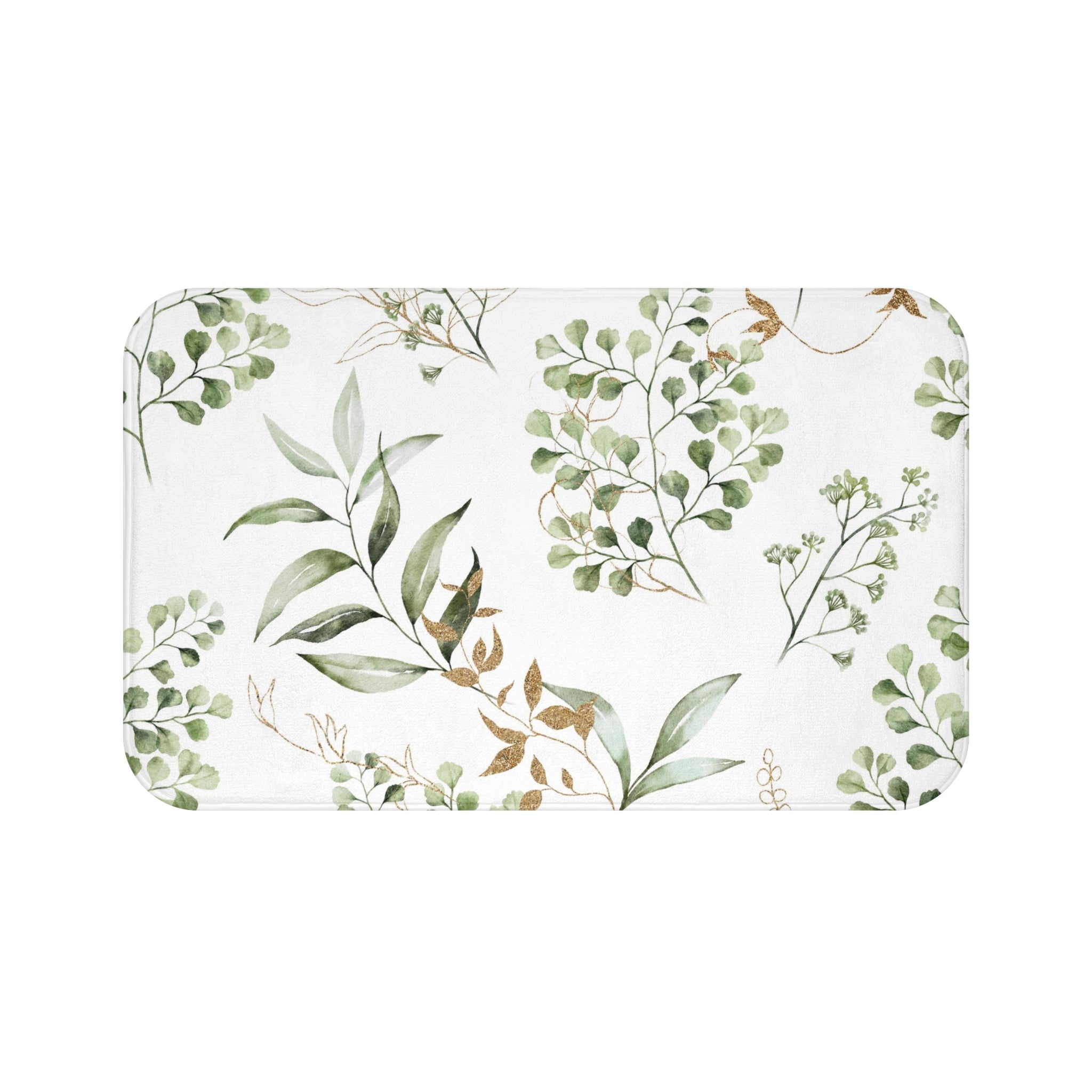Floral Bath, Kitchen Mat | White Sage Green Leaves
