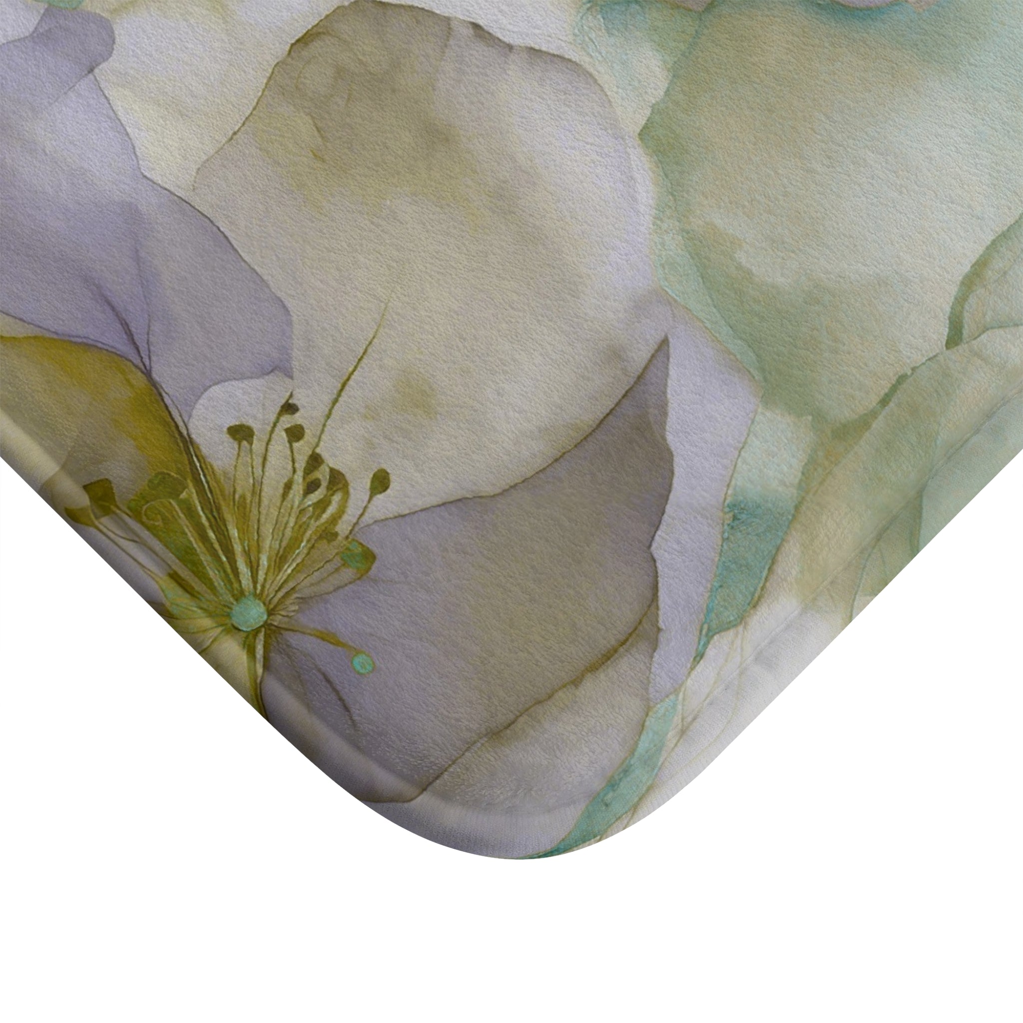 Abstract Bath Mat | Artsy Floral Lavender Purple, Sage Green Kitchen Mat