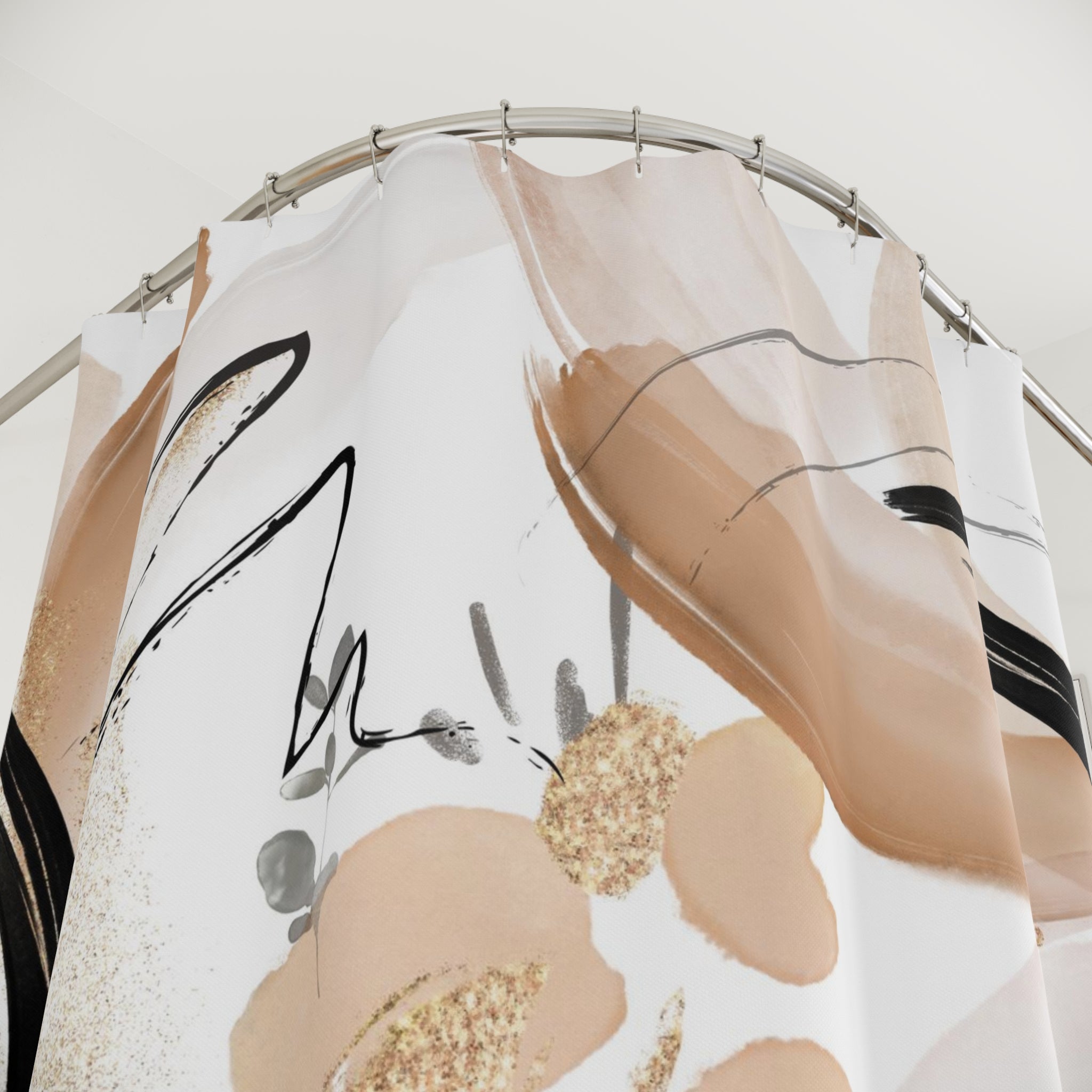 Boho Shower Curtain | Abstract Beige Black White