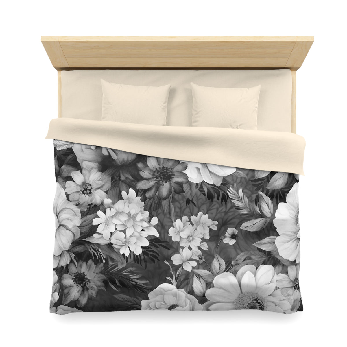 Black White Vintage Floral Duvet Cover | Grey Peony Rose Bedding