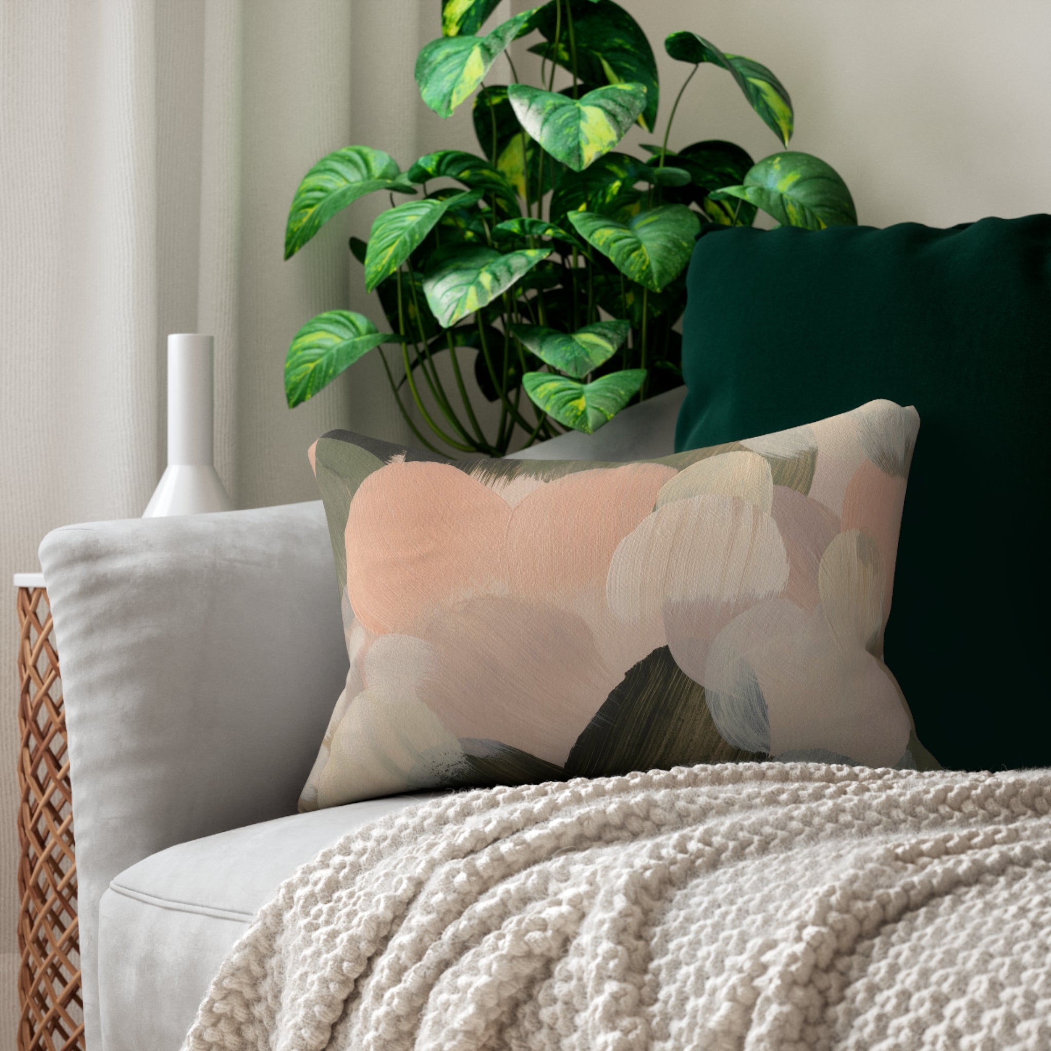 Abstract Lumbar Pillow | Blush, Beige Dark Olive Green