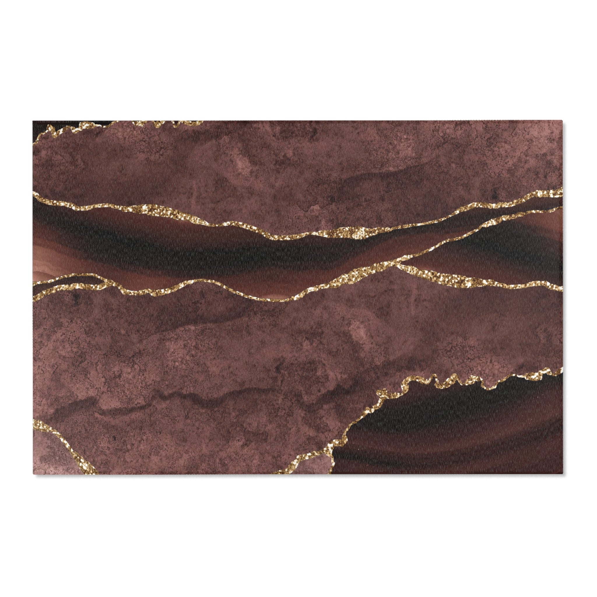 Abstract Area Rug | Retro Marble Print, Brown, Muted Gold
