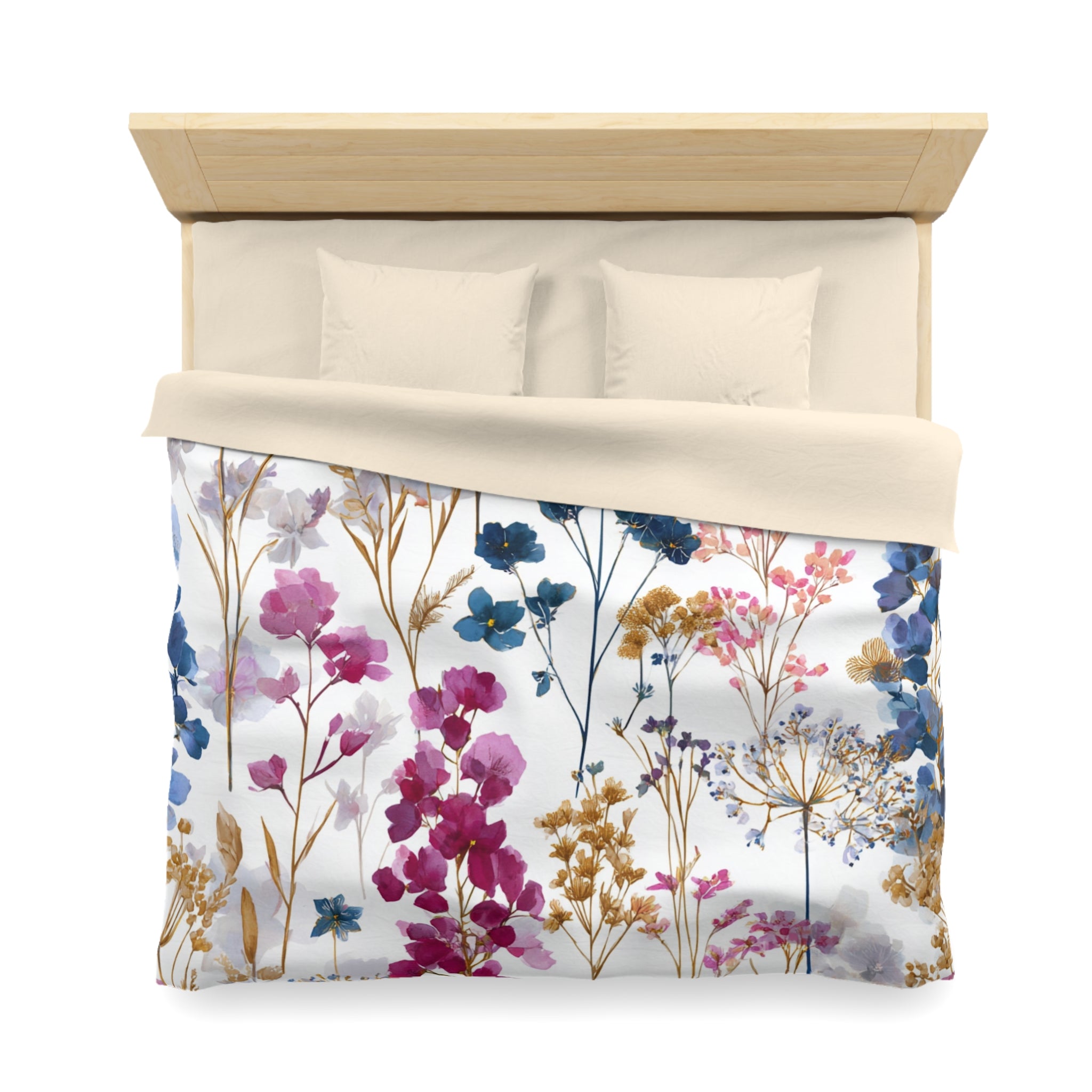 Floral Modern Duvet, Pillow Cover | White Pink Blue Bedroom Decor