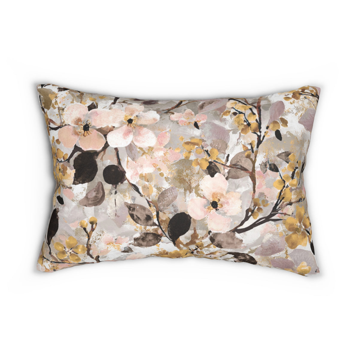Blush Mustard Blossom Floral Lumbar Pillow 14x20, Botanical Accent Pillow