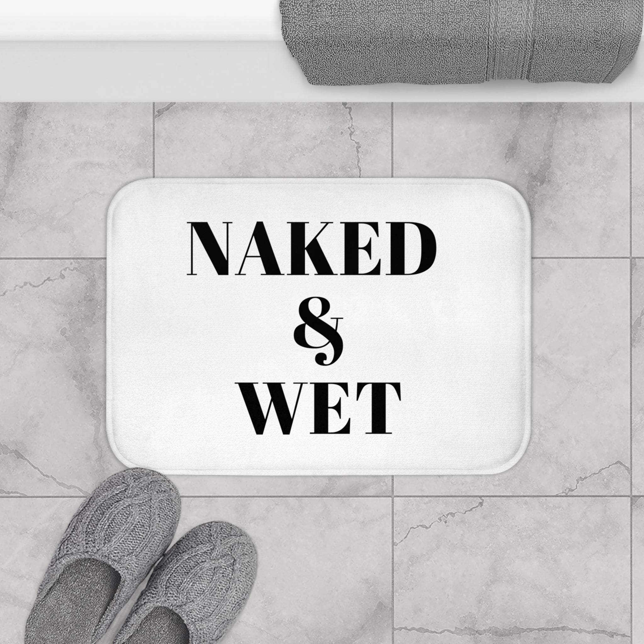 Get Naked Bath Mat | White Black Bathroom Rug