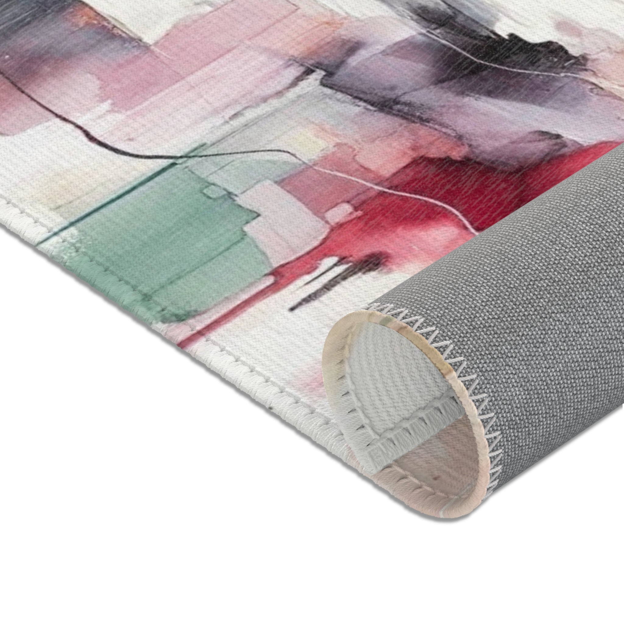 Abstract Large Area Rug | Colorful, White Pink Purple Green