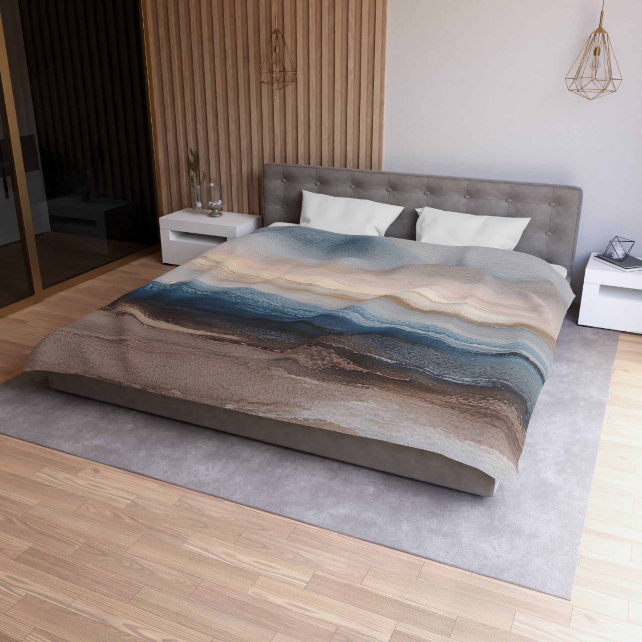 Modern Abstract Duvet, Pillow Cover | Blue Beige Bedroom Decor
