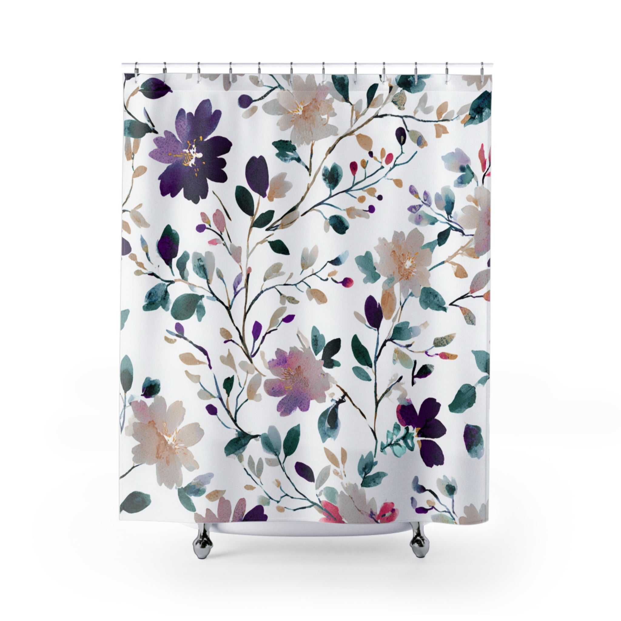 Boho Floral Shower Curtain | Abstract Botanical Watercolor