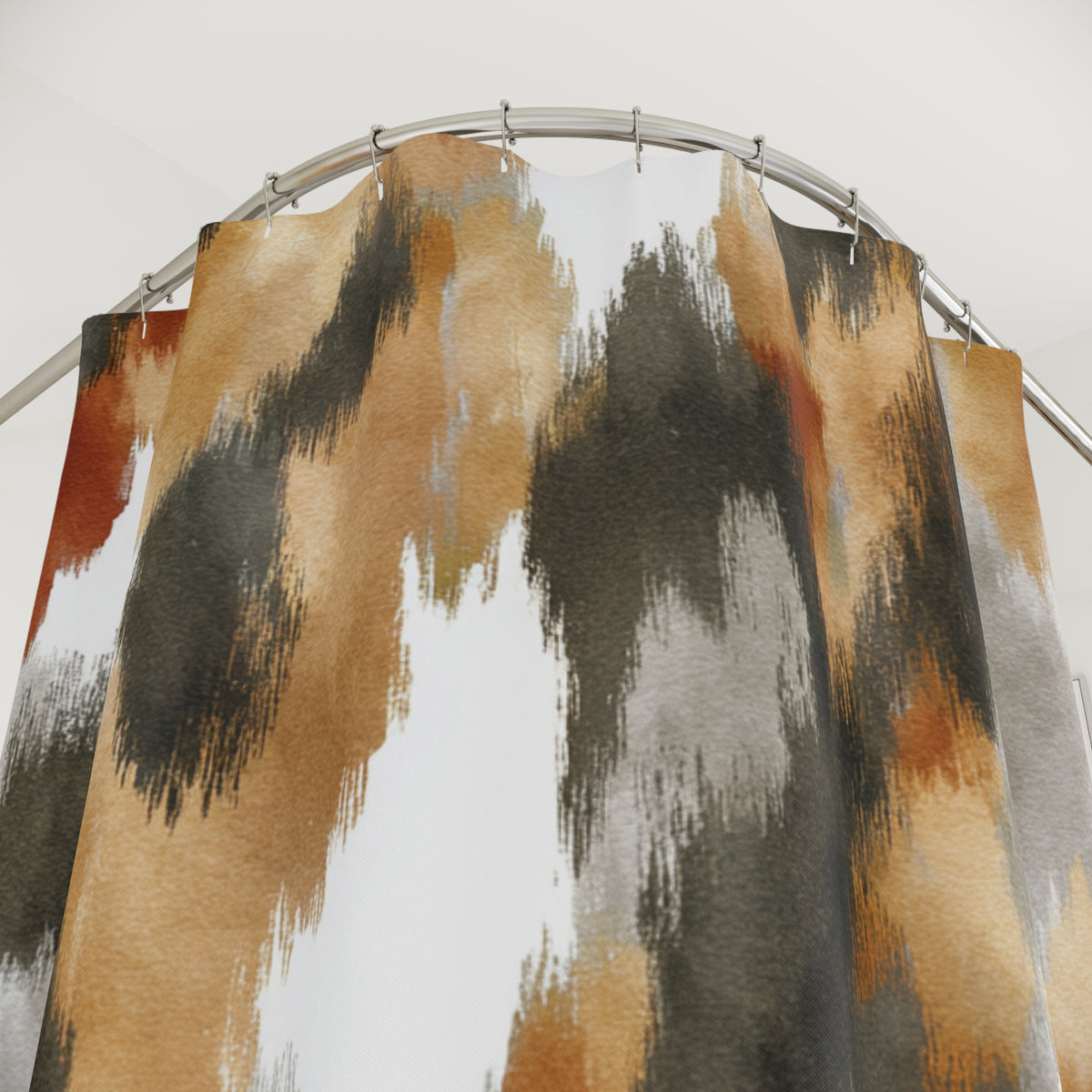 Rust Olive Abstract Ikat Shower Curtain, Bath Curtain 71x74