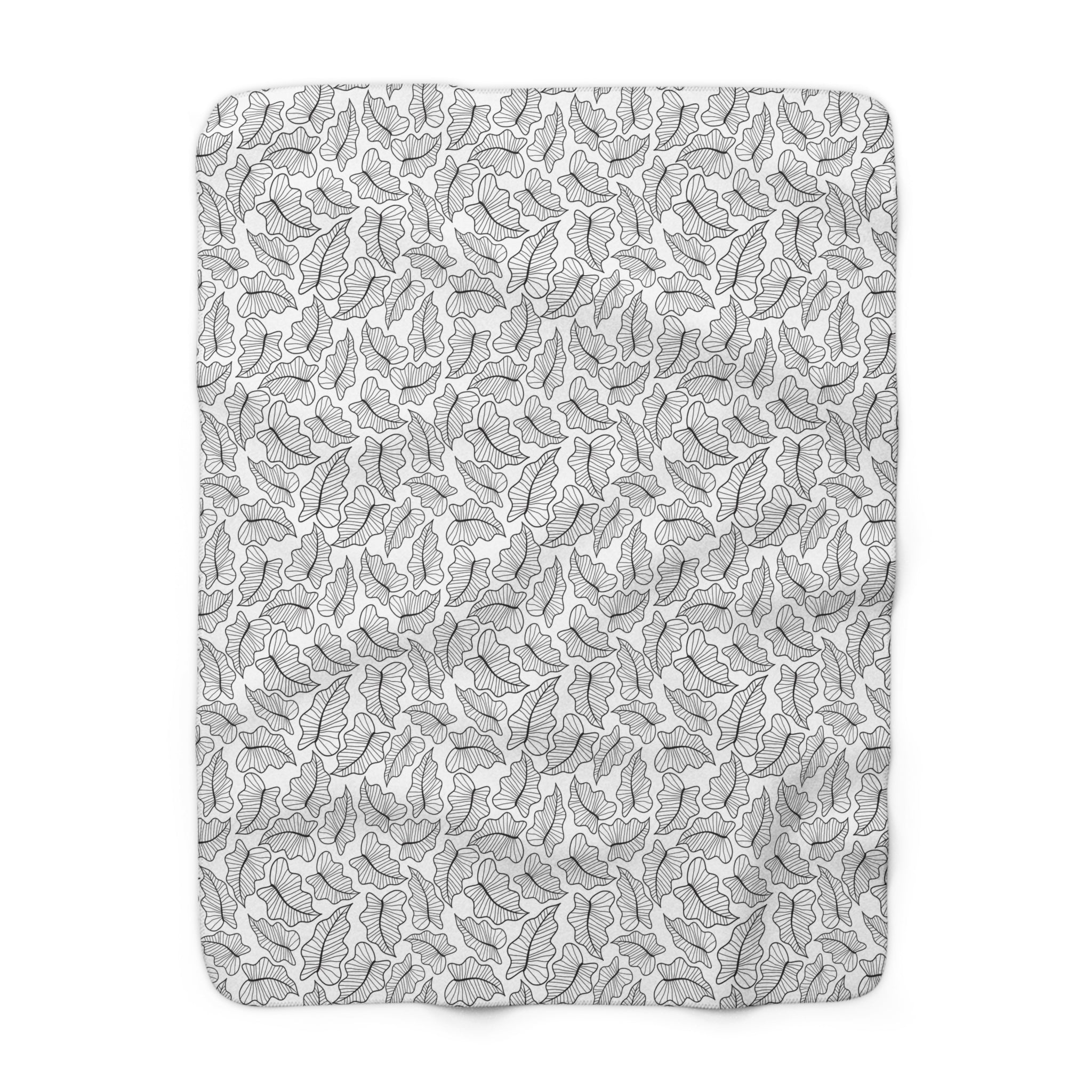 Abstract Floral Throw Blanket | Black White Leaves Watercolor