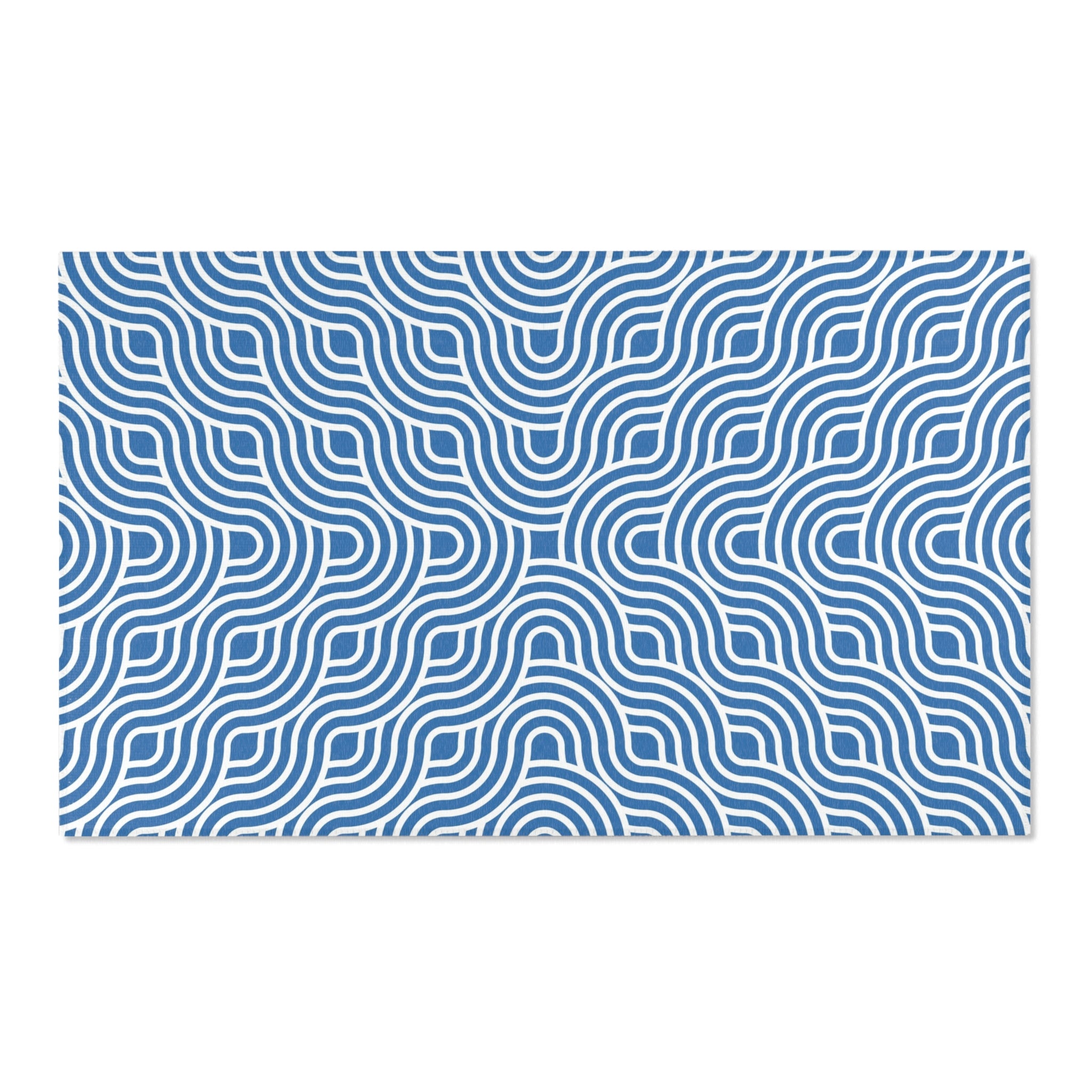 Art Deco Large Area Rug | Retro Blue White, Art Nouveau Waves