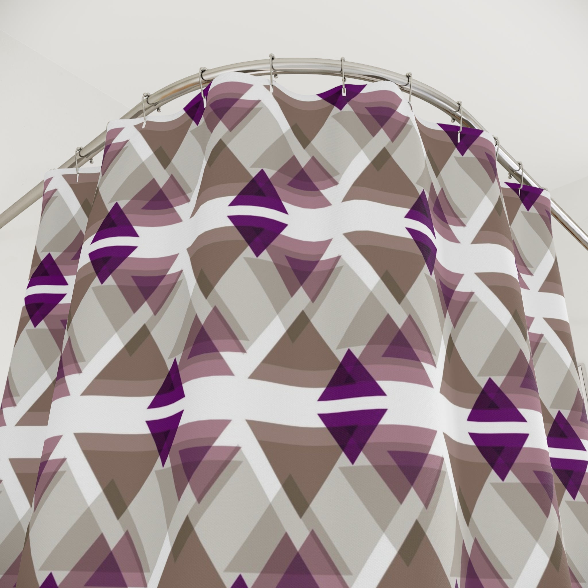 Boho Shower Curtain | Geometric Purple White Taupe Beige Fabric Curtain