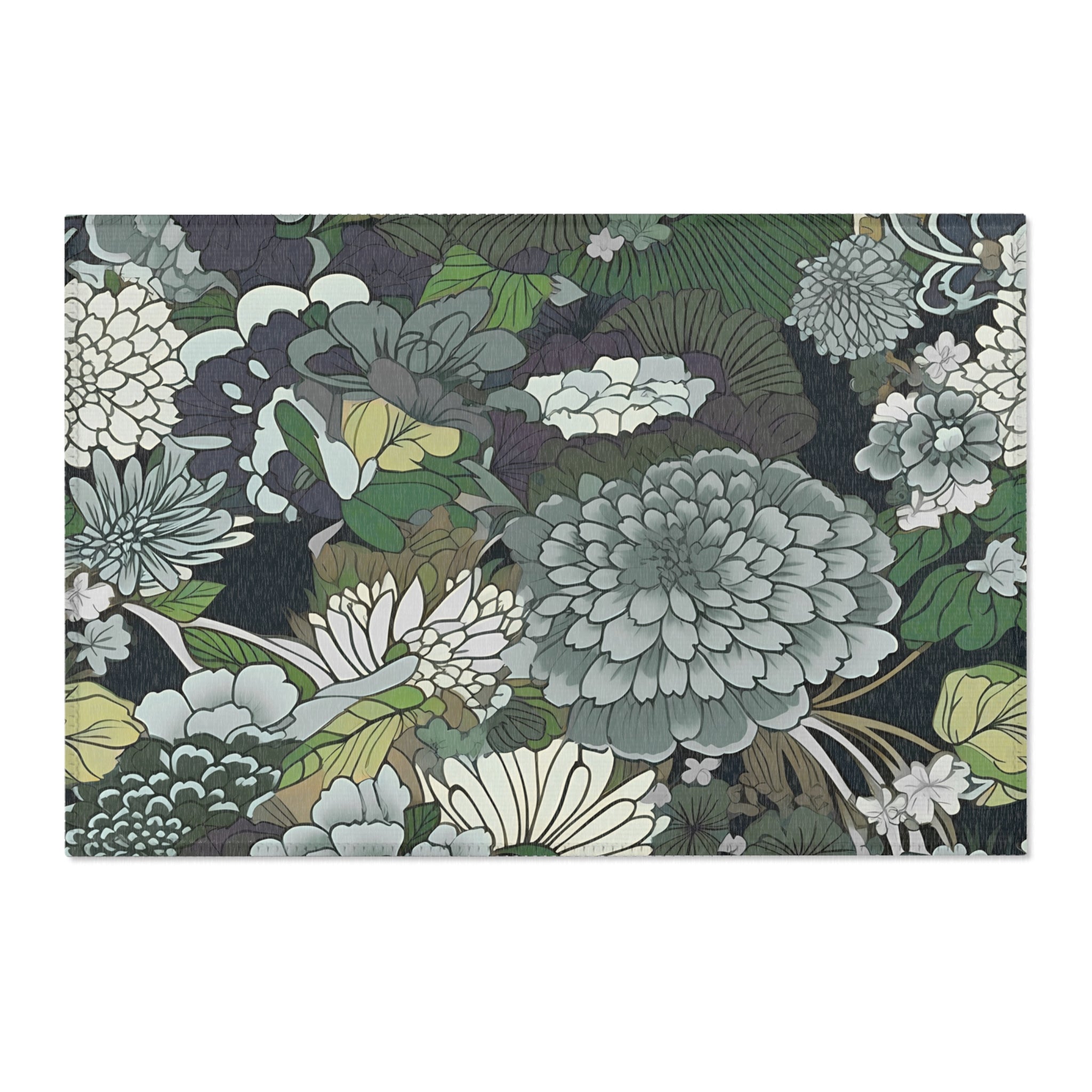 Abstract Floral Area Rug | Green Botanical Living Room Rug