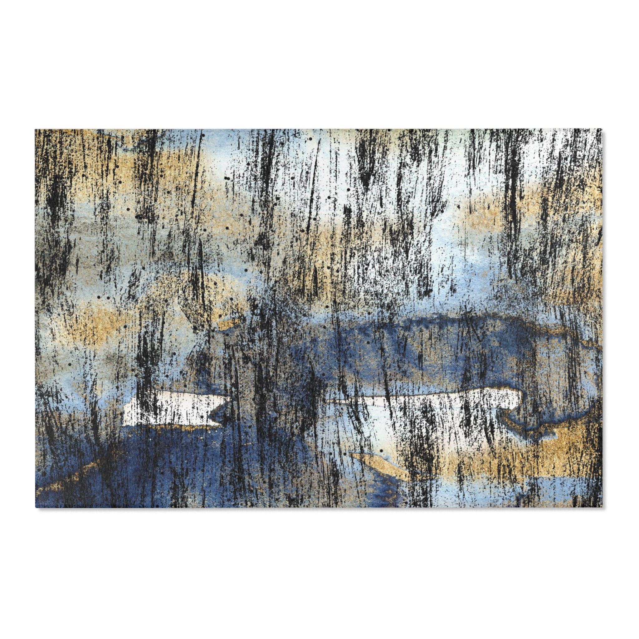 Abstract Area Rug | Rustic Blue Black Beige