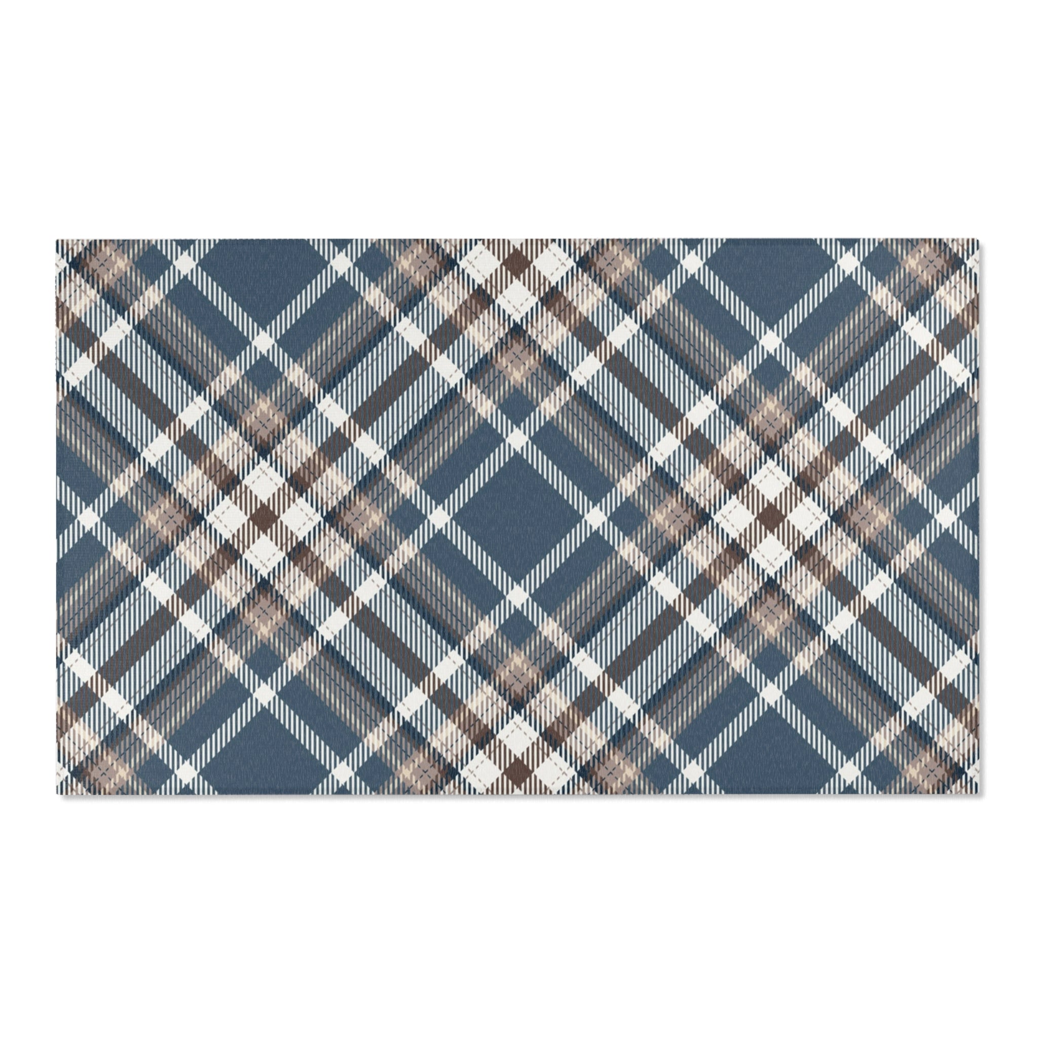 Retro Plaid Large Area Rug | Navy Blue, White Brown
