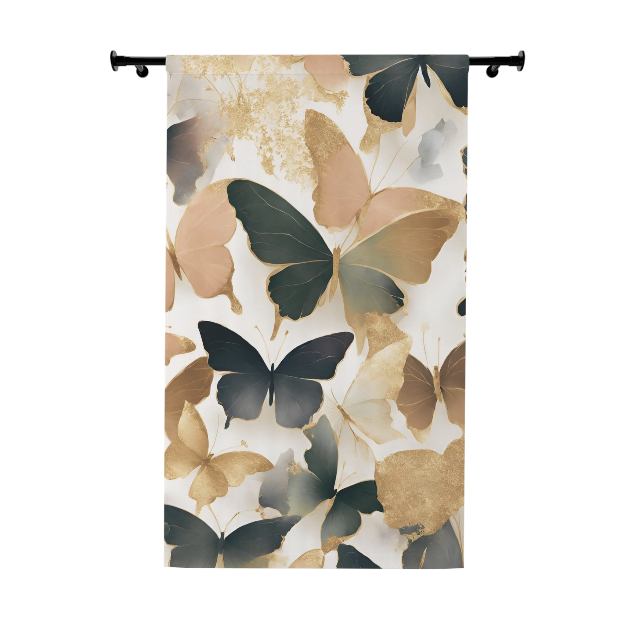 Butterflies Window Curtain | Neutral Beige, Navy Blue