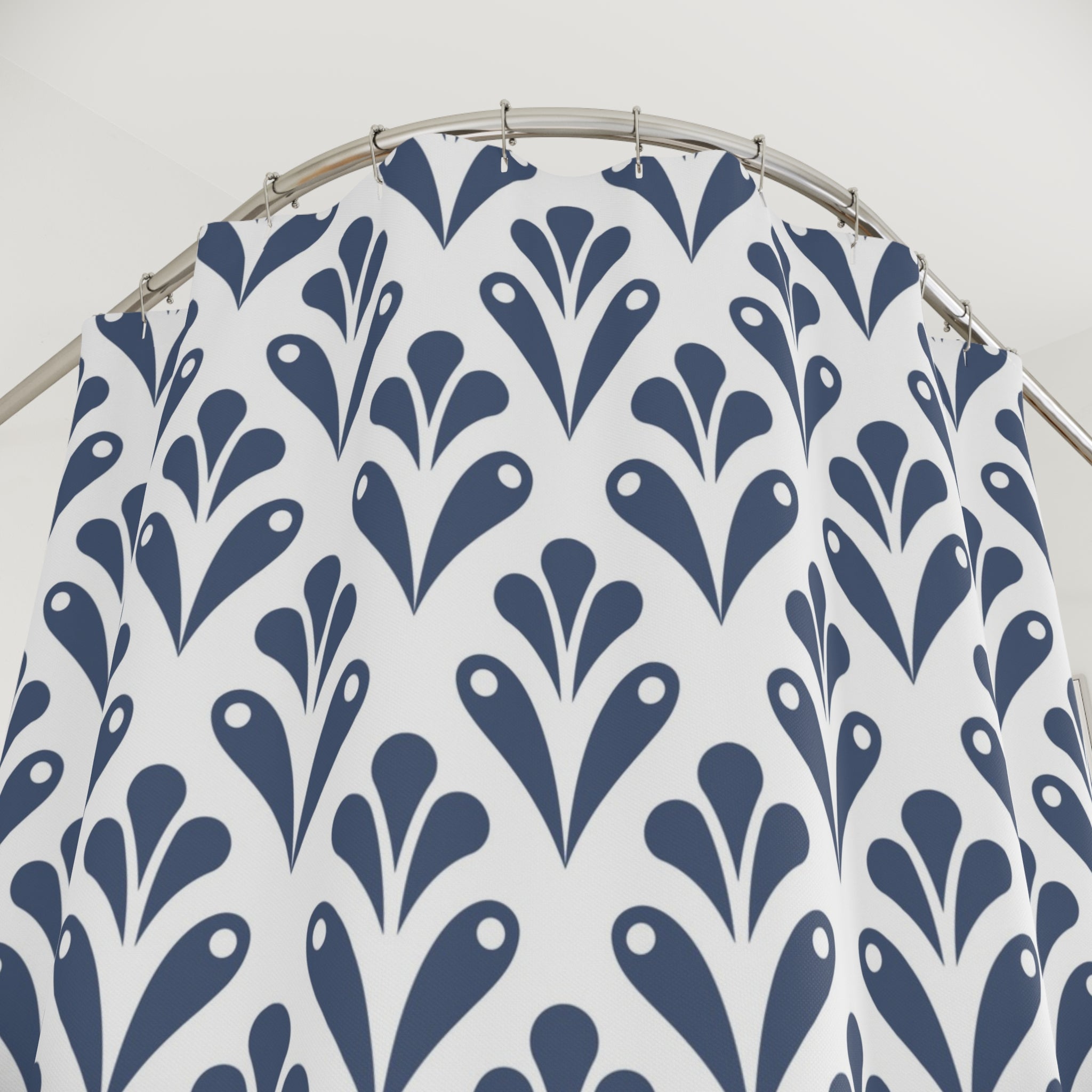 Art Deco Shower Curtain | Blue White Floral Bathroom Decor