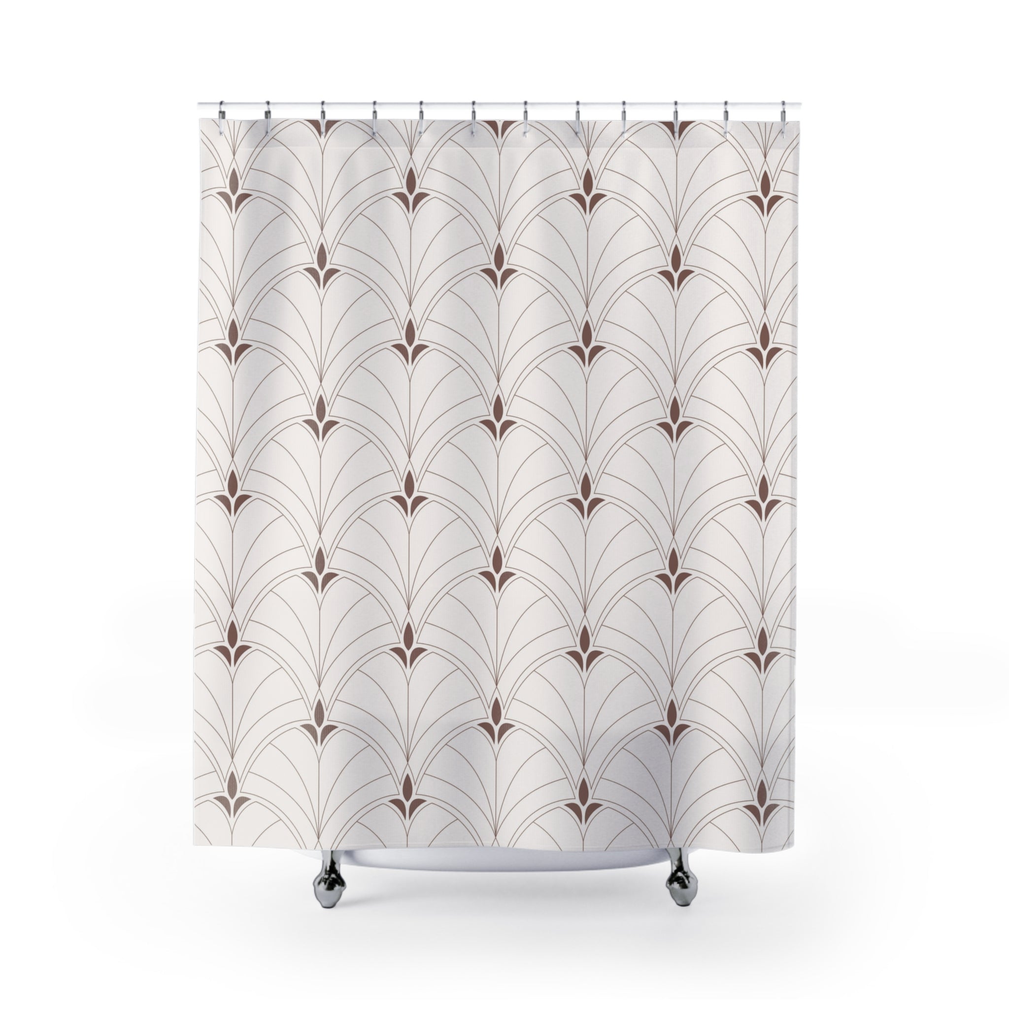Boho Shower Curtain | Art Deco Nouveau Fan Beige Brown