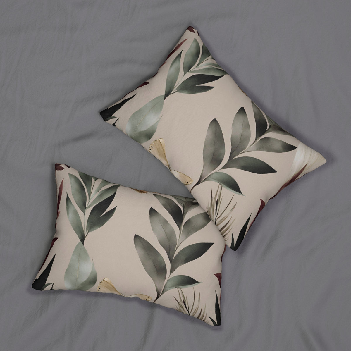 Sage Green Leaves and Butterflies Lumbar Pillow