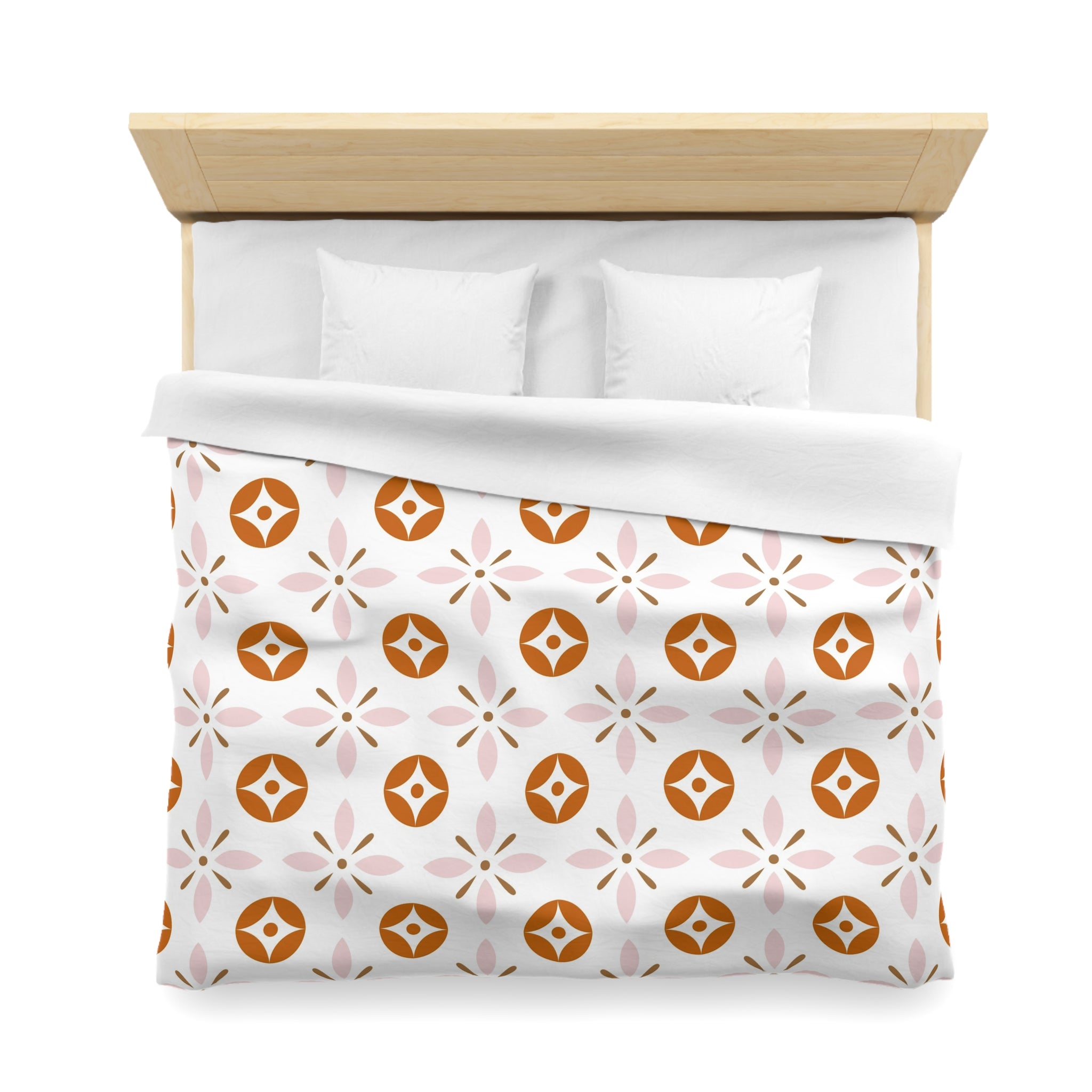 Retro Duvet Cover | Vintage Art Deco, Nouveau Pink, Orange White | Bedroom Decor