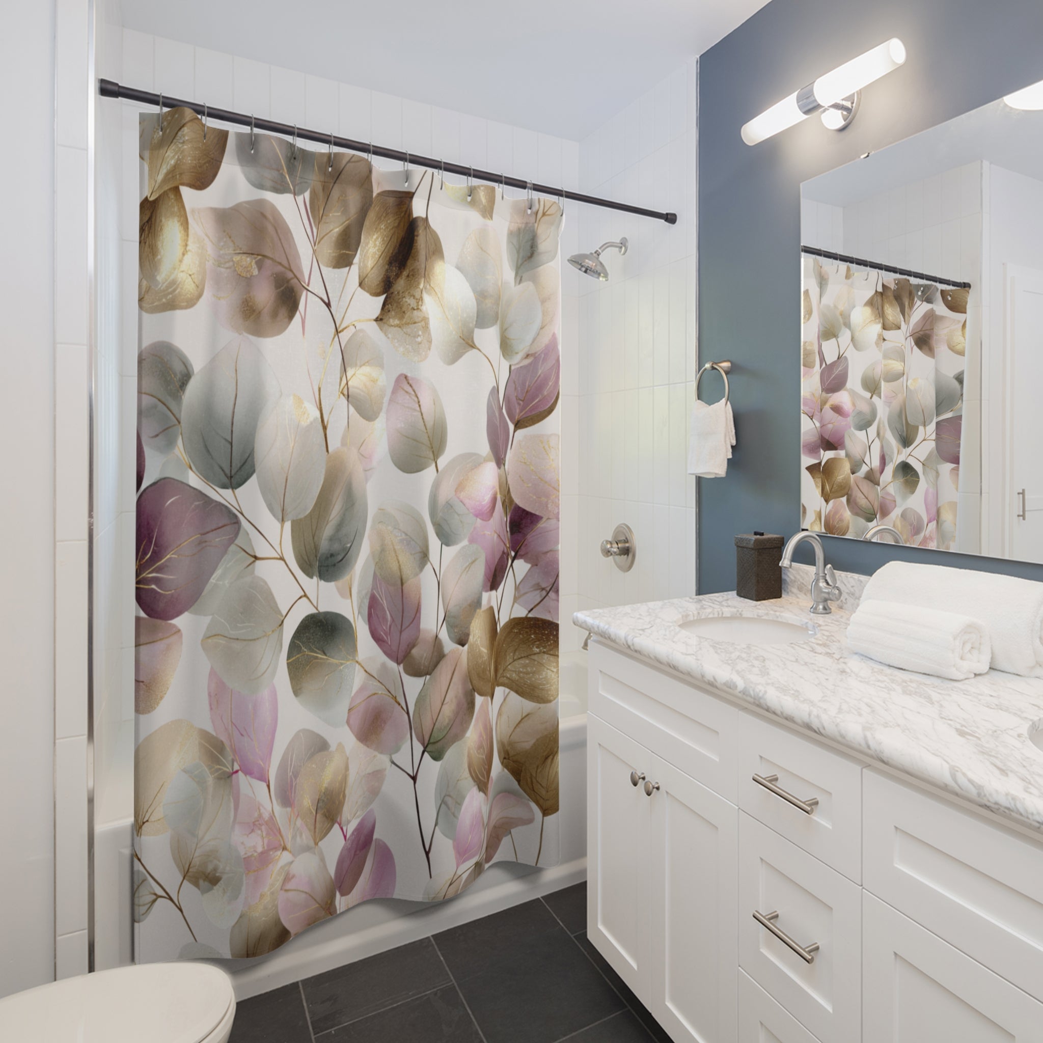 Boho Shower Curtain | Eucalyptus Floral Leaves Bathroom Decor