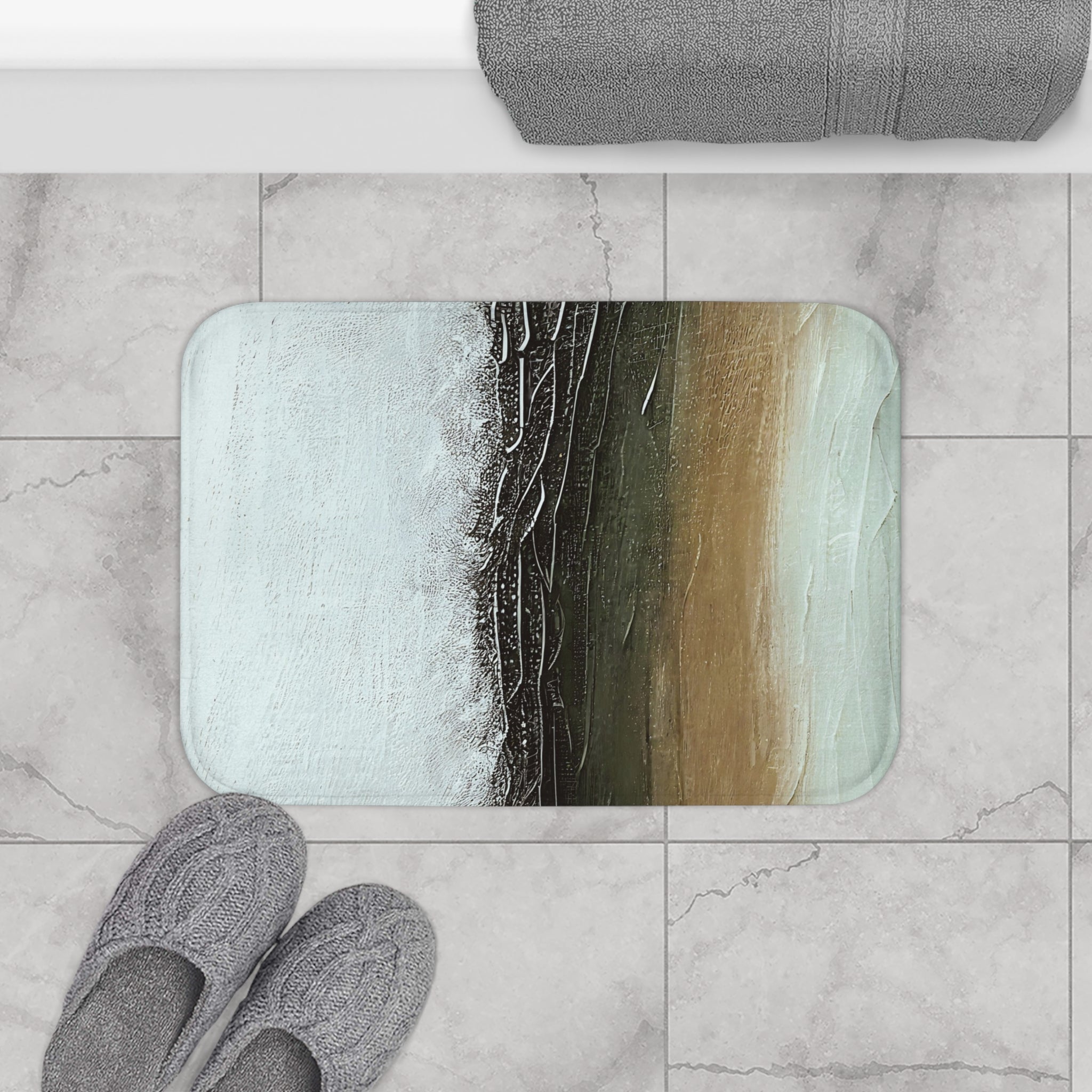 Abstract Bath, Kitchen Mat | Modern Ombre, Blue Beige, Grey