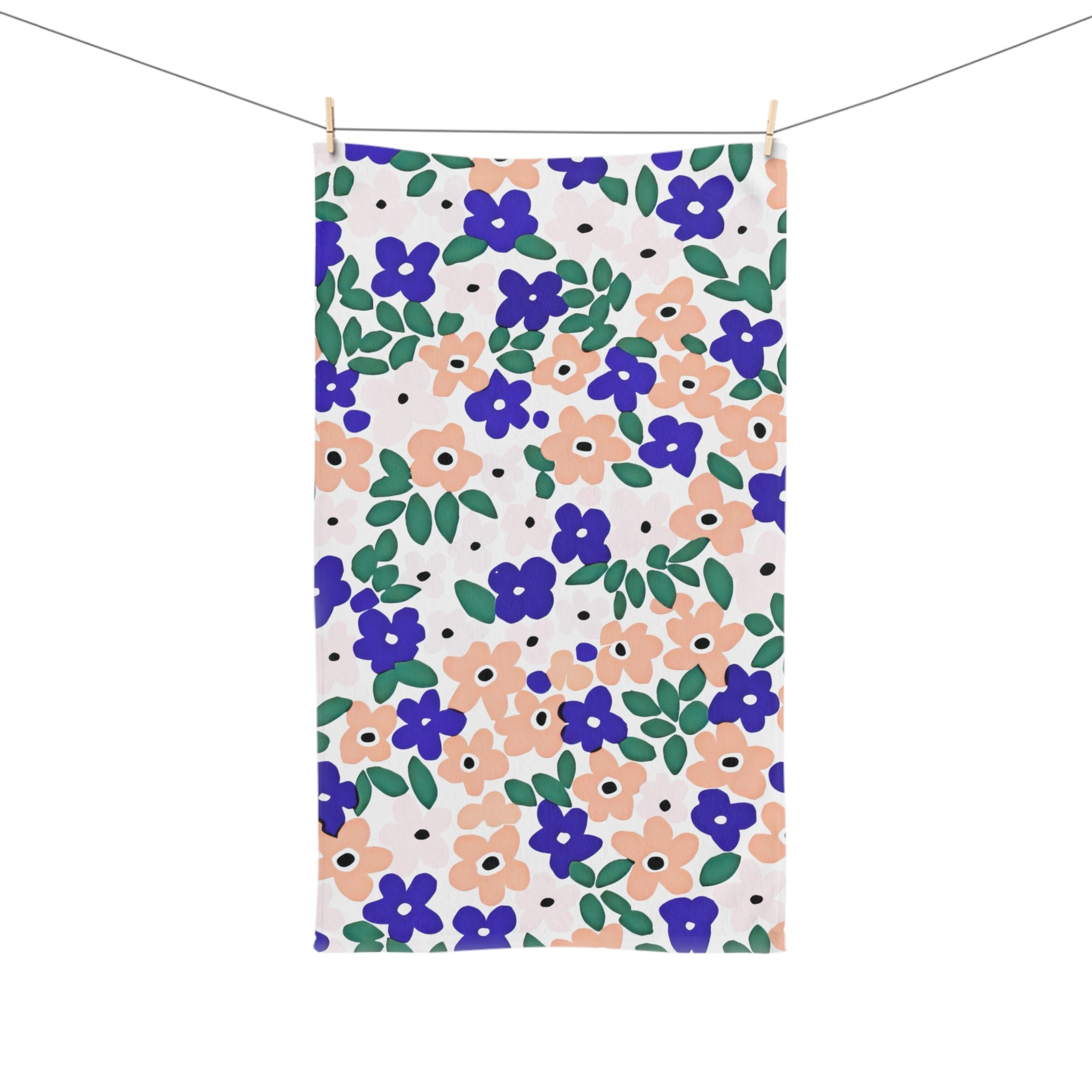 Kitchen, Bath Hand Towel | Floral Blue, Green, Blush Beige Pink Cute