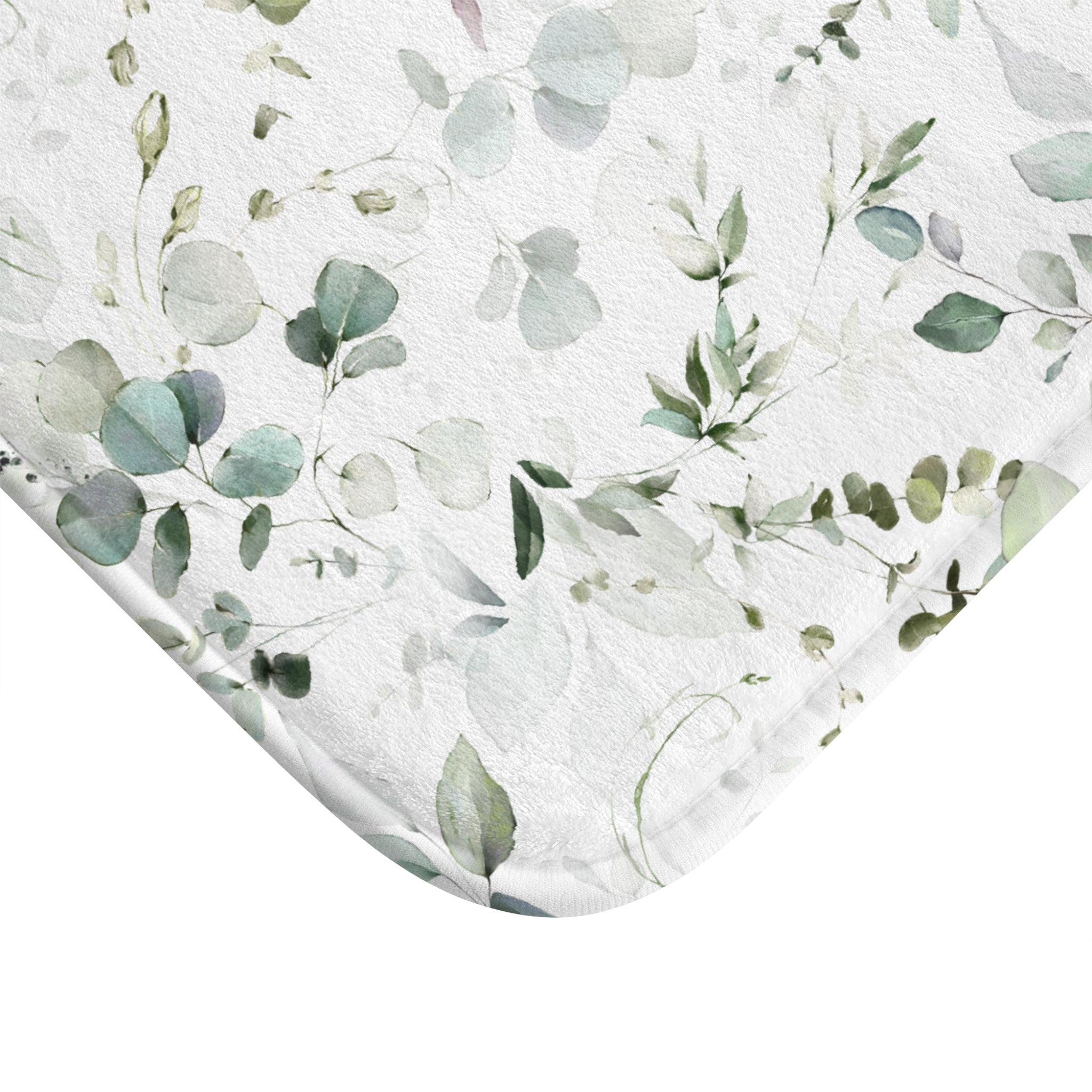 Floral Bath, Kitchen Mat | White Sage Green Leaves