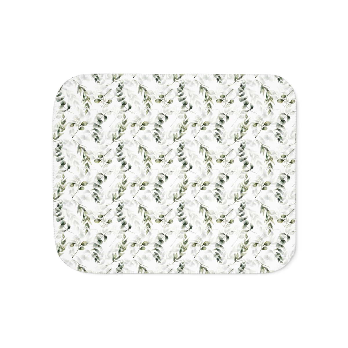 Sage Green Eucalyptus Branch Sherpa Blanket | Botanical Greenery Throw