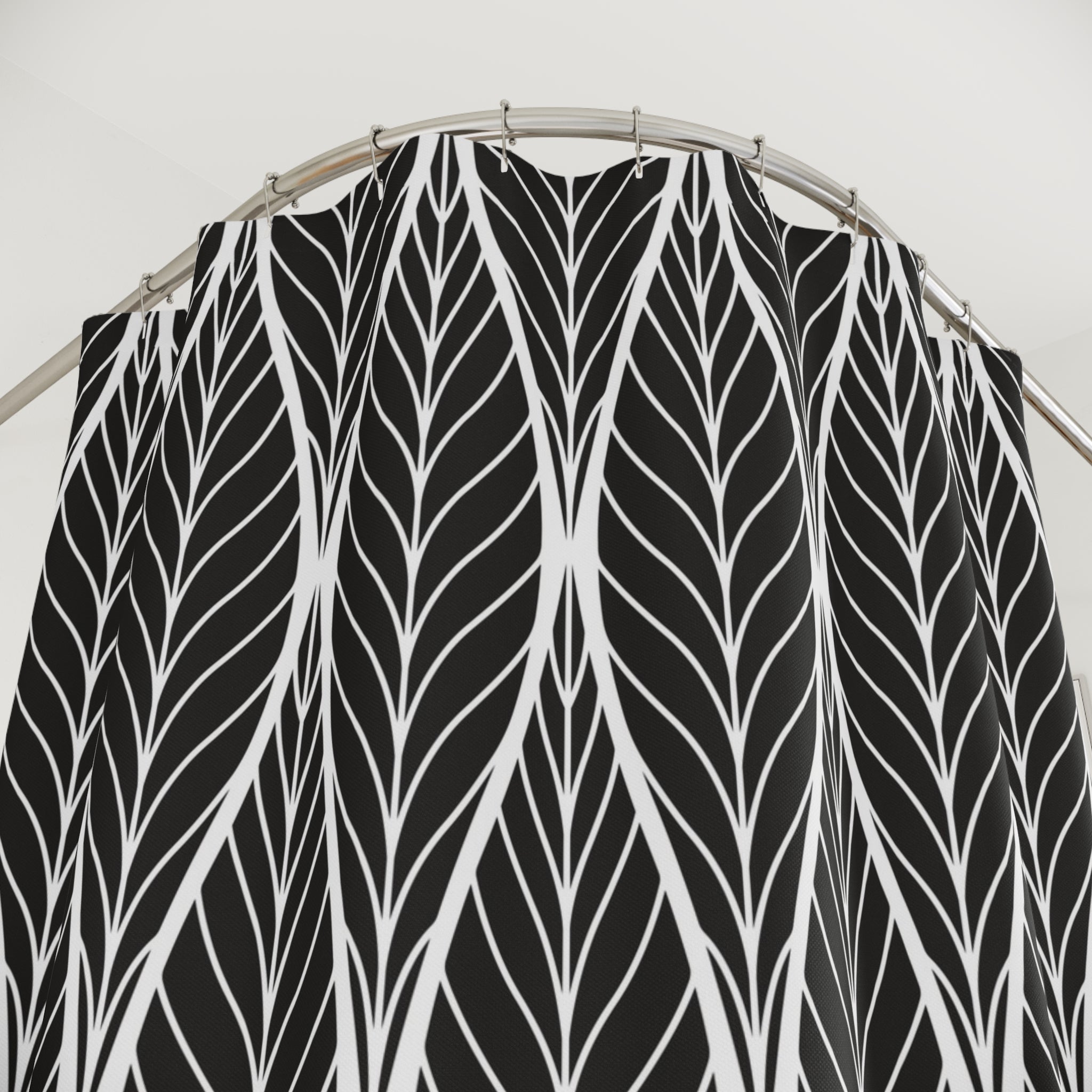 Black White Shower Curtain | Art Noveau Leaves Fabric Curtain