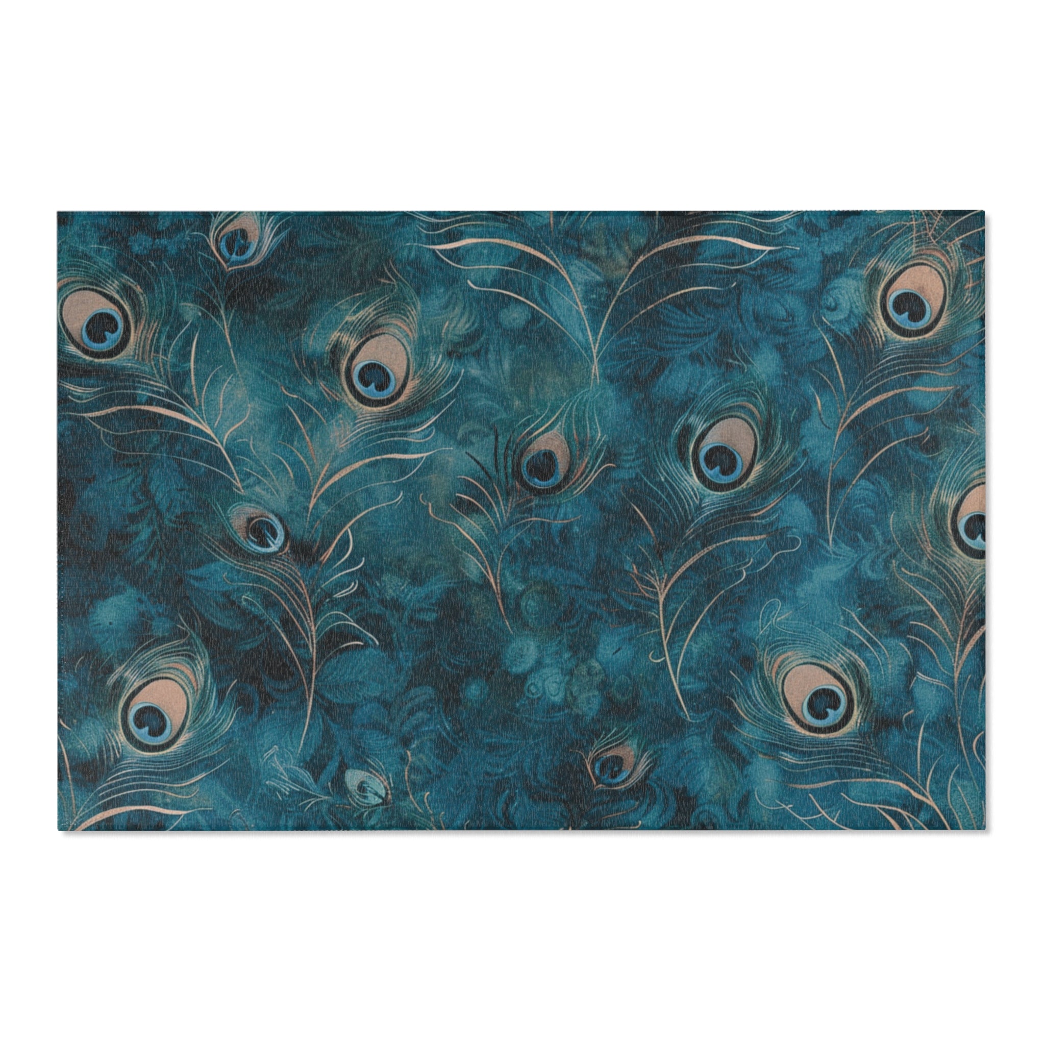 Abstract Area Rug | Peacock Feather, Blue Beige Watercolor