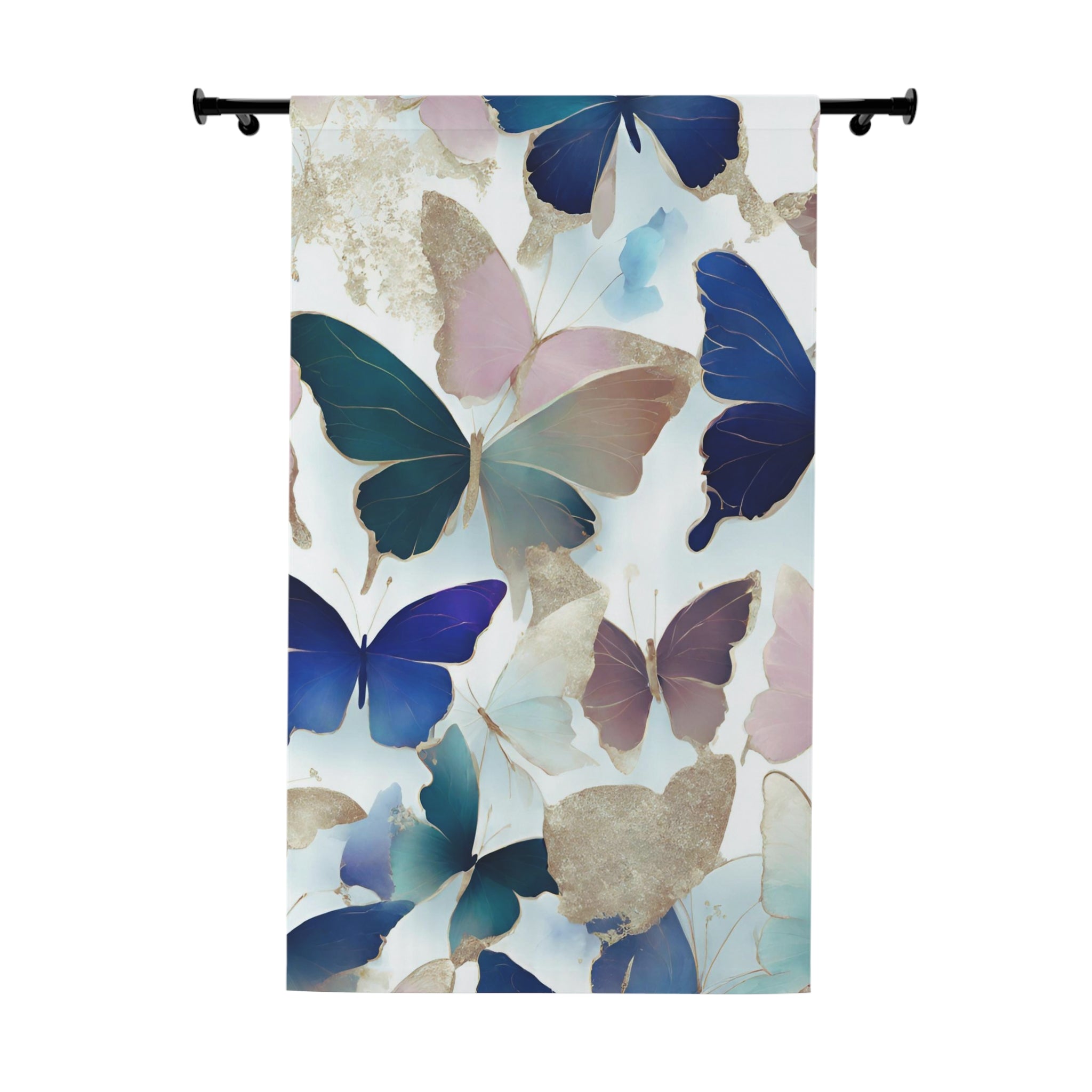 Butterflies Window Curtain | Teal Green, Blue Pink, Colorful