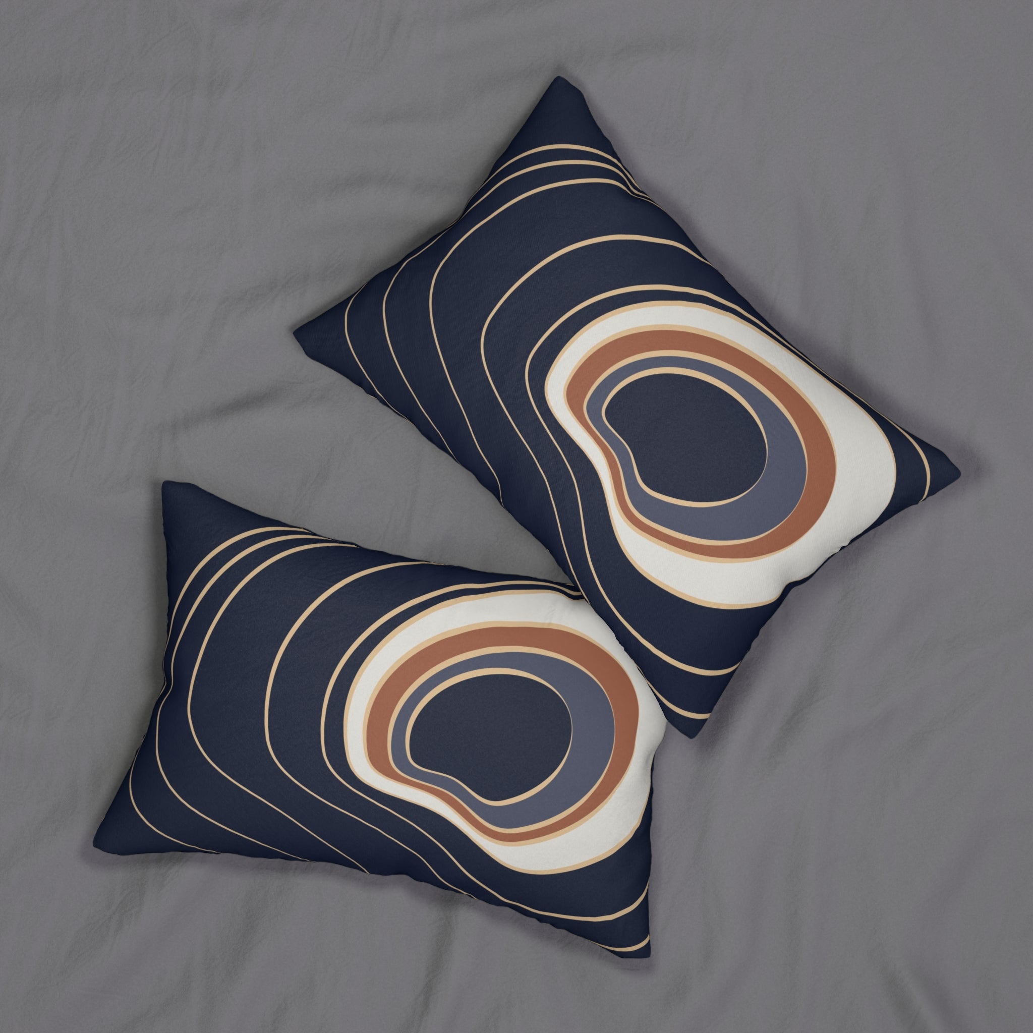 Abstract Lumbar Pillow | Navy Blue Beige, Burnt Orange, Ivory