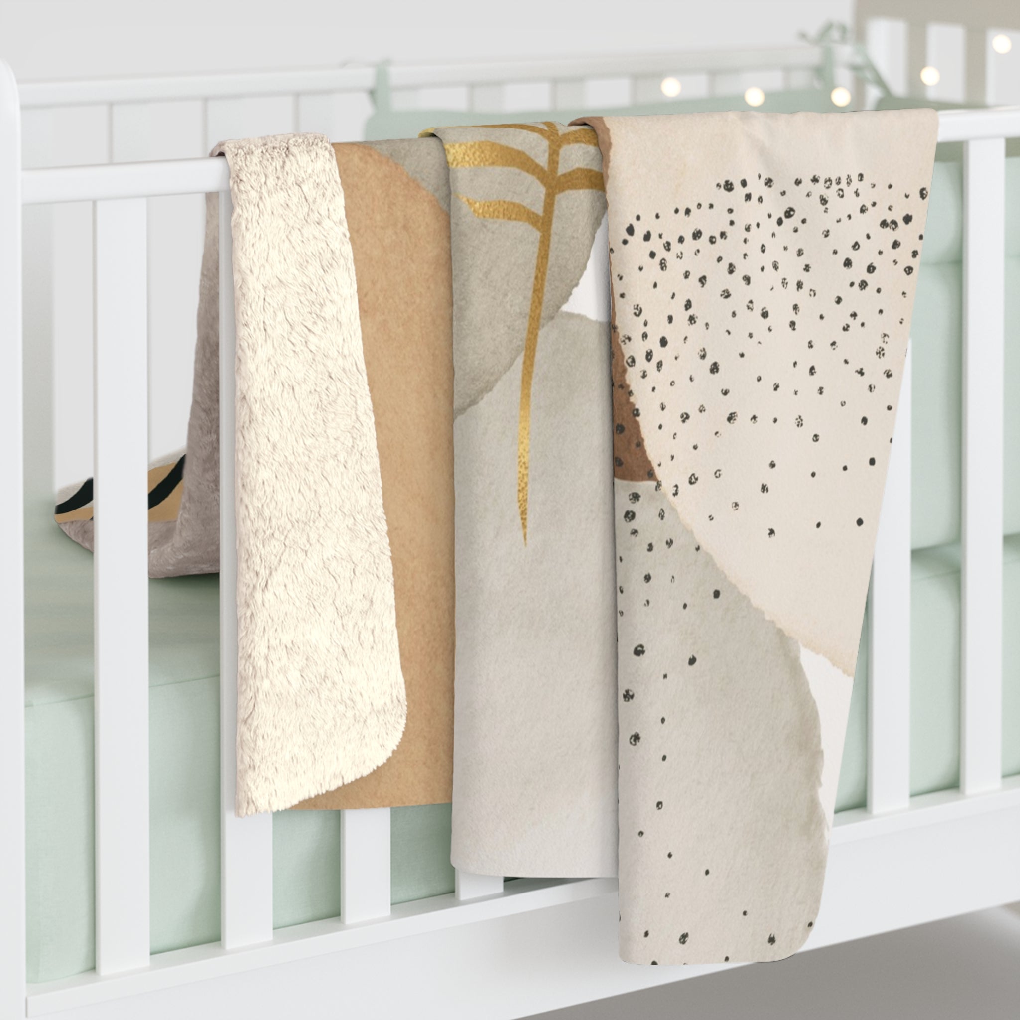 Abstract Throw Blanket | Beige Grey Gold Leaf