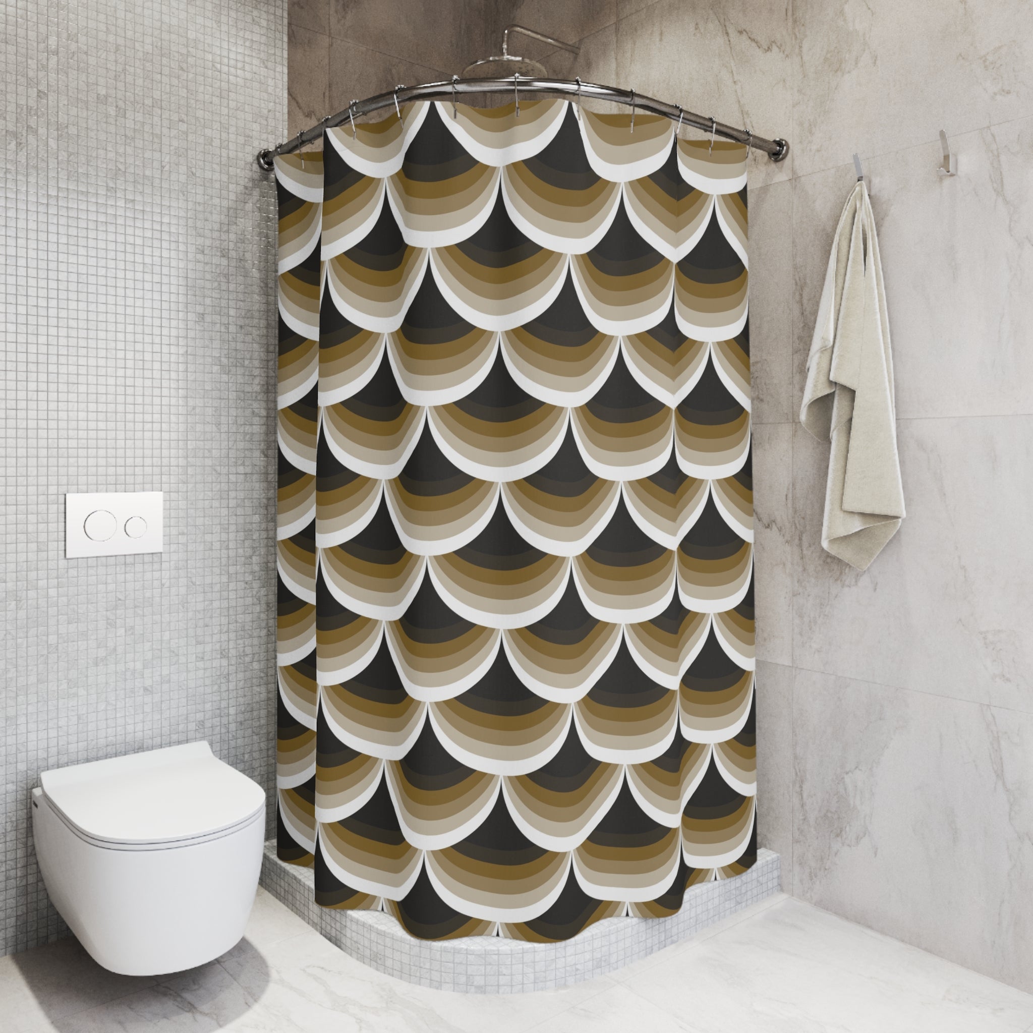 Art Deco Shower Curtain | Grey Taupe White Bathroom Decor
